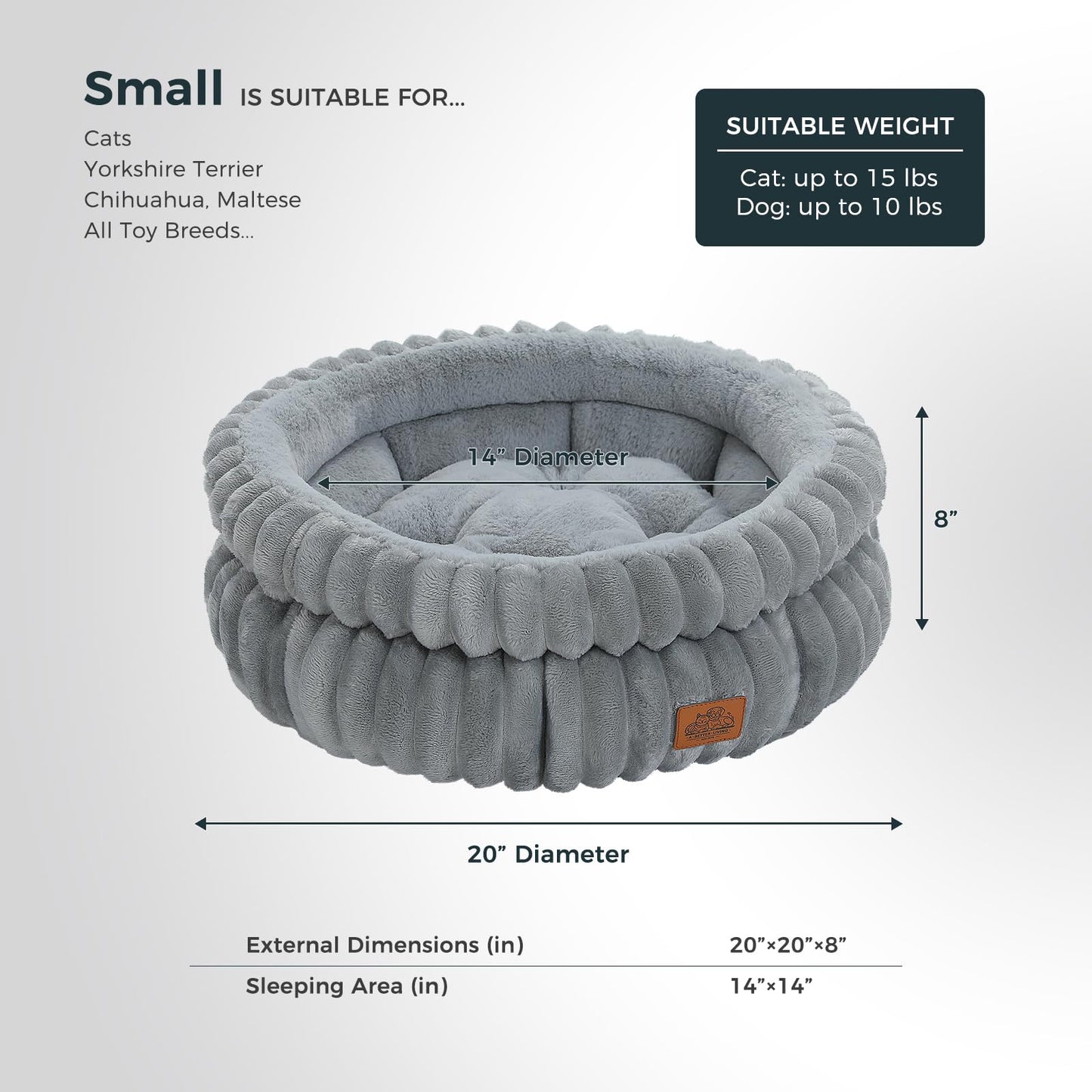 PAWZ Road Cat Bed for Indoor Cat, Washable Pet Bed with Reversible Cushion, Anti-Slip Bottom and Non-Shedding Fabric, Round Cat Bed Cave for Kittens, Grey