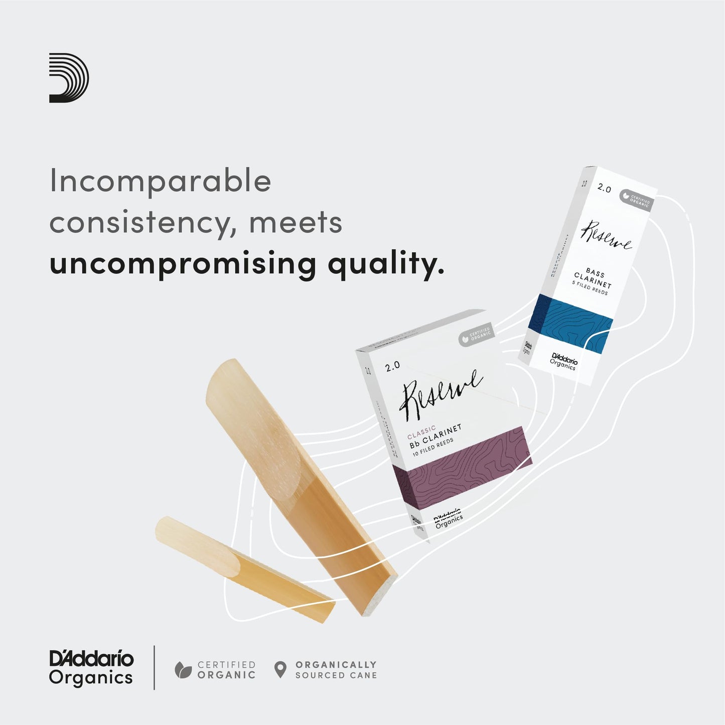 D'Addario Organic Reserve Bb Clarinet Reeds - Reeds for Clarinet - Individually Sealed - 3.0 Strength, 10 Pack