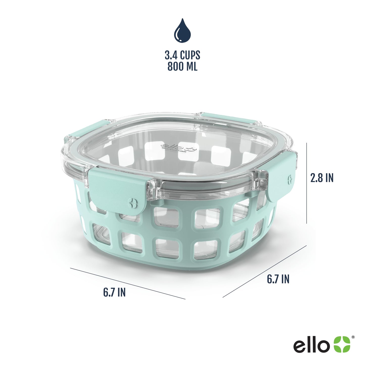 Ello Duraglass Round Glass Meal Prep Storage Containers Set with Leak Proof Airtight Lids, 10 Pc 3.4 Cup/ 800ml, Melon