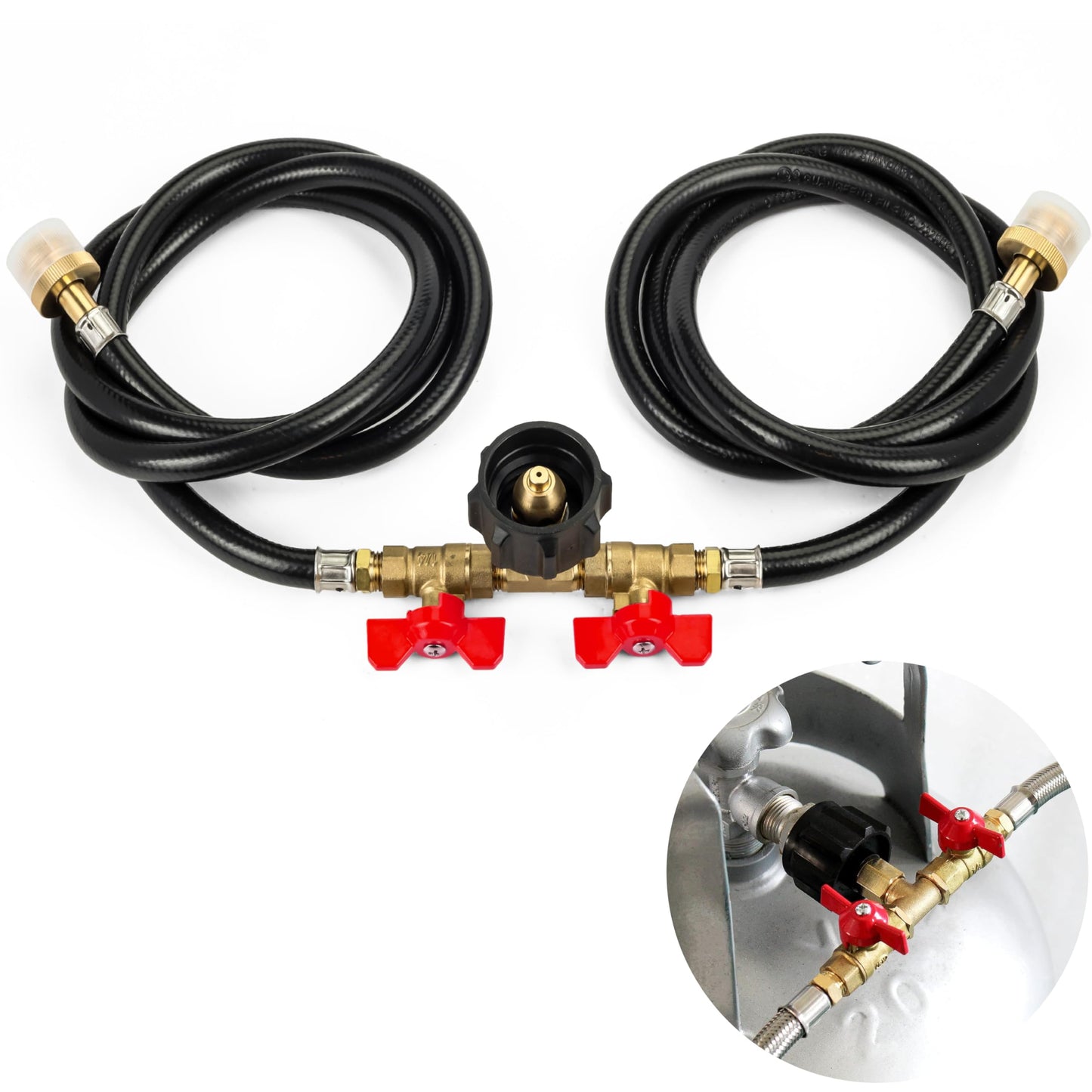 BlueStars 5FT 2-Way Propane Hose Adapter 1lb to 20lb - Gas Hose with QCC1/Type1 for 5-40lb Propane Tanks- for Weber Q Grill, Coleman Camp Stove, Buddy Heater, Blackstone Griddle with CGA600 Connection