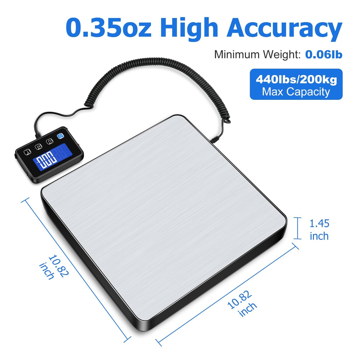 KUAIVO Shipping Scale, 200kg/10g High Accurate Digital Postal Scale with Hold/Tare Function, Shipping Scale for Small Business, Packages, Luggage, Home Use, Battery & Charging Cable Include