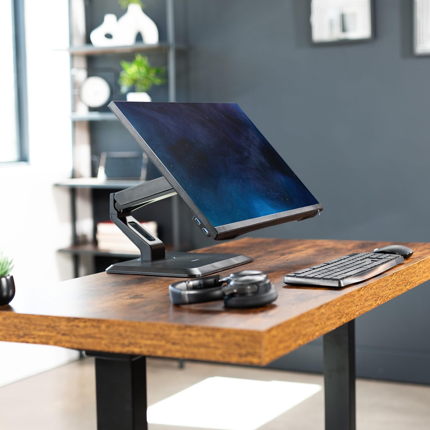 VIVO Premium Single 17 to 32 inch VESA Monitor and Touch Screen Desk Stand with Rotating Base, Freestanding Pneumatic Height Adjustable Arm, 12 inch Maximum Screen Height, Black, STAND-V001R