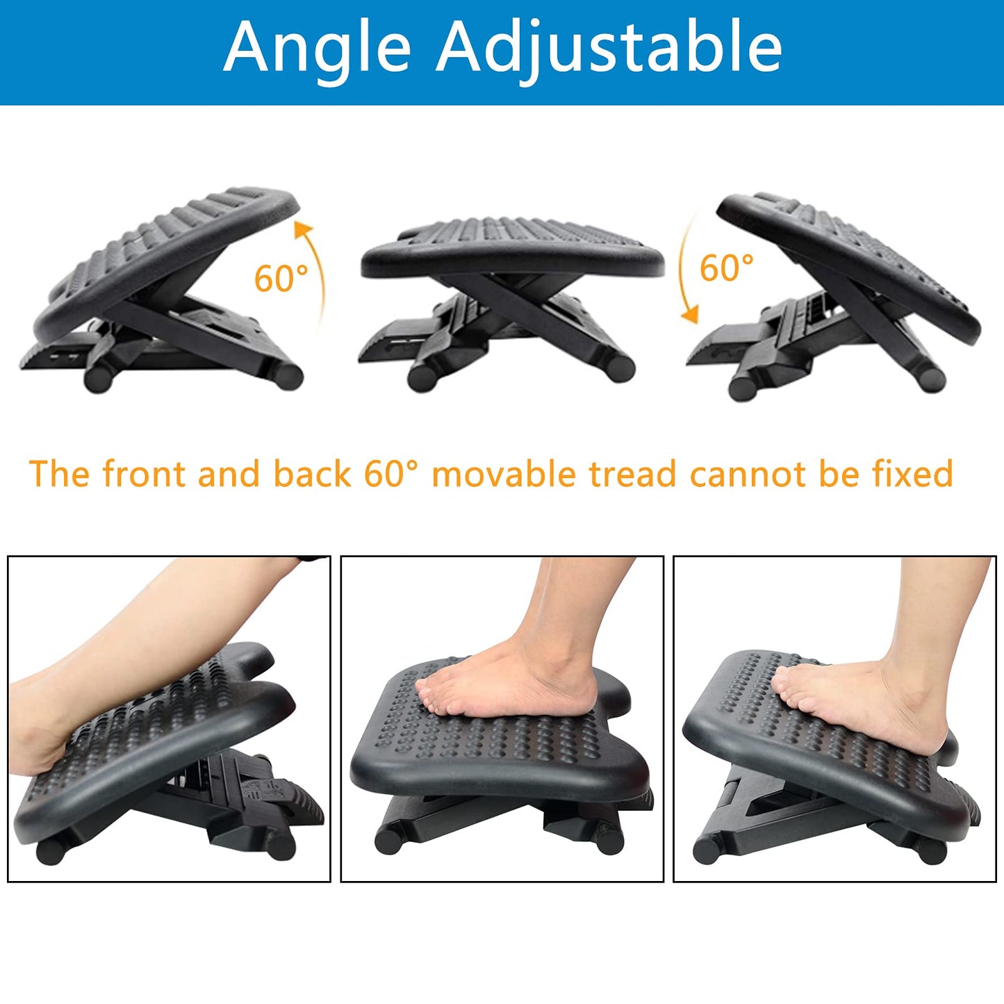 AKOZLIN Footrest Under Desk 3 Height Adjustable 30 Degree Tilt Angle Adjustment repose pied bureau Ergonomic Foot rest Non-skid Massage Surface Texture Improves Comfort for Home Office