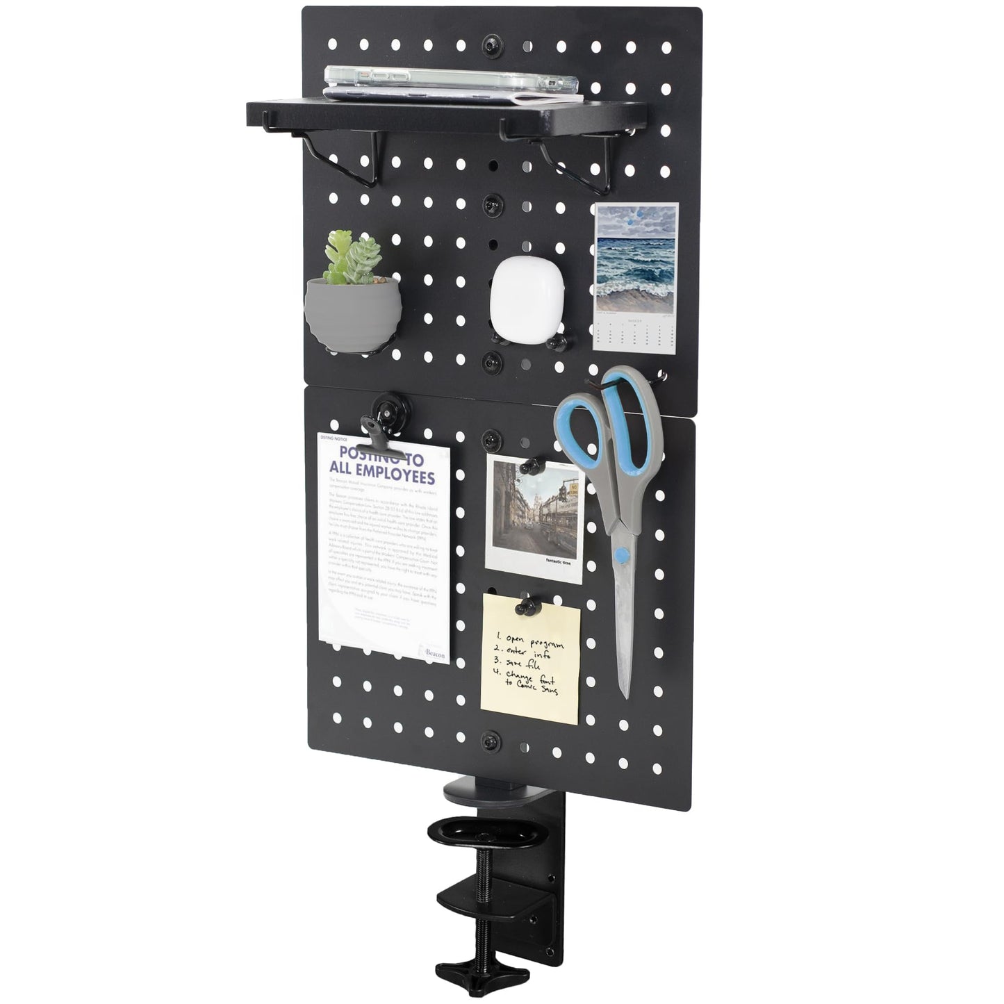 VIVO Steel Clamp-on Desk Pegboard, 12 x 20 inch Privacy Panel, Magnetic Peg Board, Office Accessory Organizer, Above or Under Desk Placement, Black, PP-DK12B