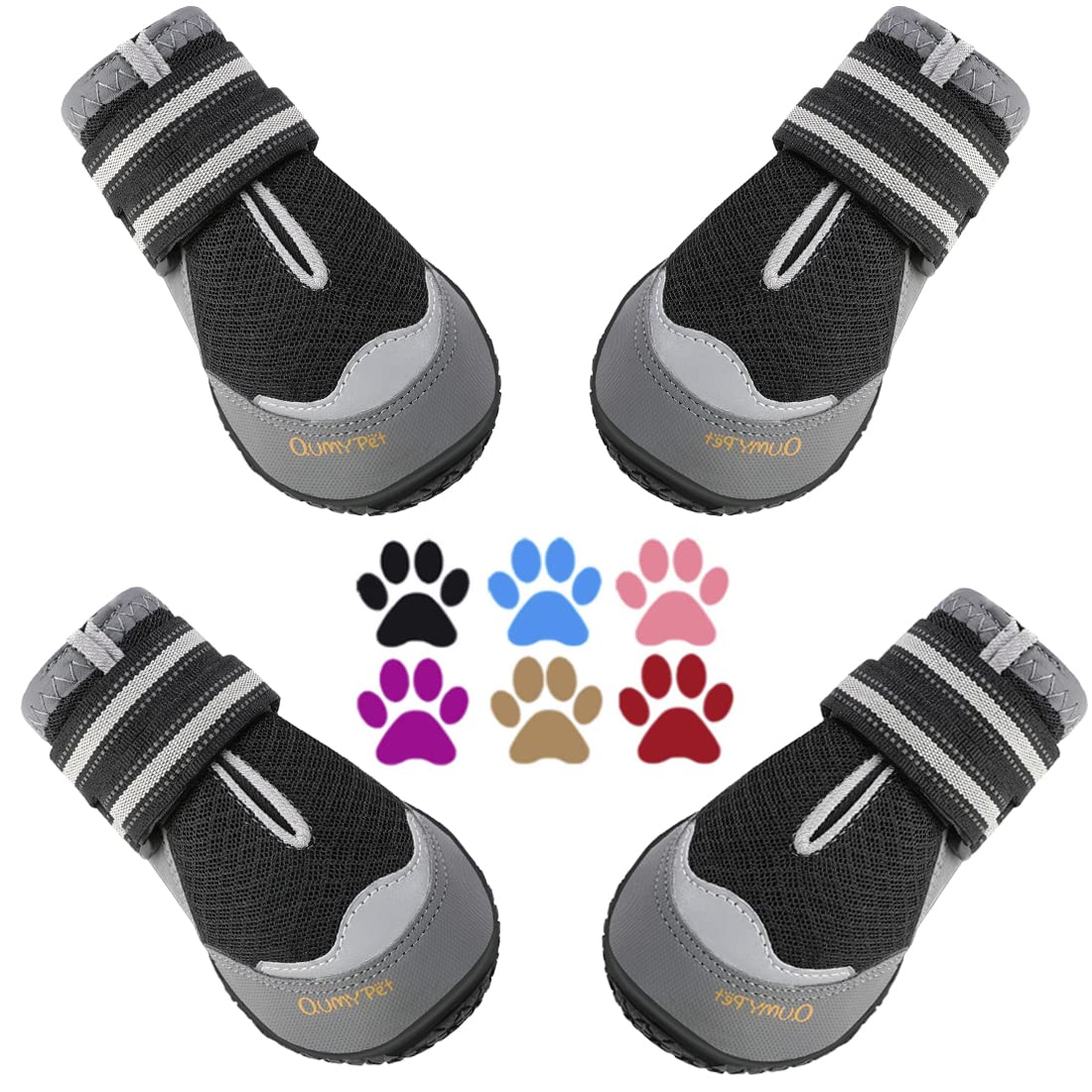 QUMY 4PCS Dog Boots for Large Dogs, Medium Dog Shoes & Paw Protectors for Hot Pavement, Summer Heat Protection, Mesh Breathable Nonslip Dog Booties for Hardfloors, Walking Running Hiking Black Size 3