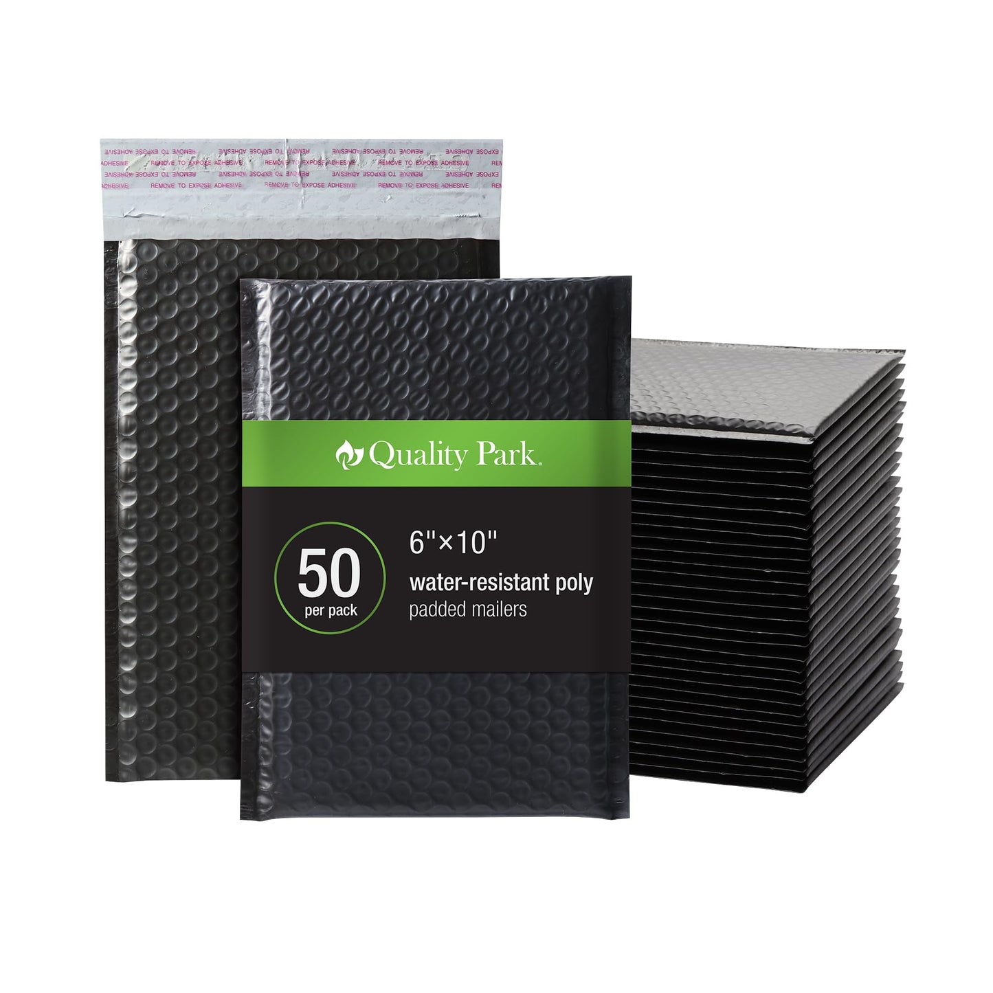 Quality Park Bubble Mailers, 6 x 9 Shipping Envelopes, Water Resistant Black Poly Padded Envelopes, Redi-Strip Peel Off Closure, 50 Per Box (QUA85865)