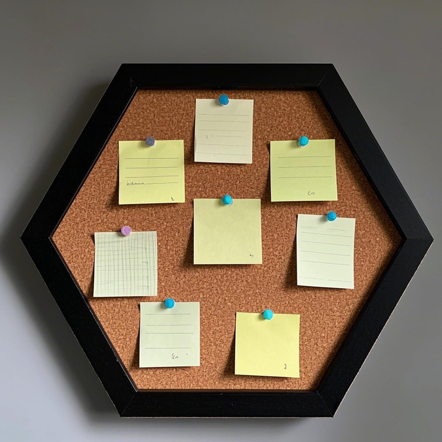 HAKZEON 6 Pack Cork Bulletin Board Hexagon, Small Framed Corkboard Tiles 13.46"x12" with 6 Push Pin Wood Clips and Screws, Thick Decorative Display Boards for Home Office Decor, Black