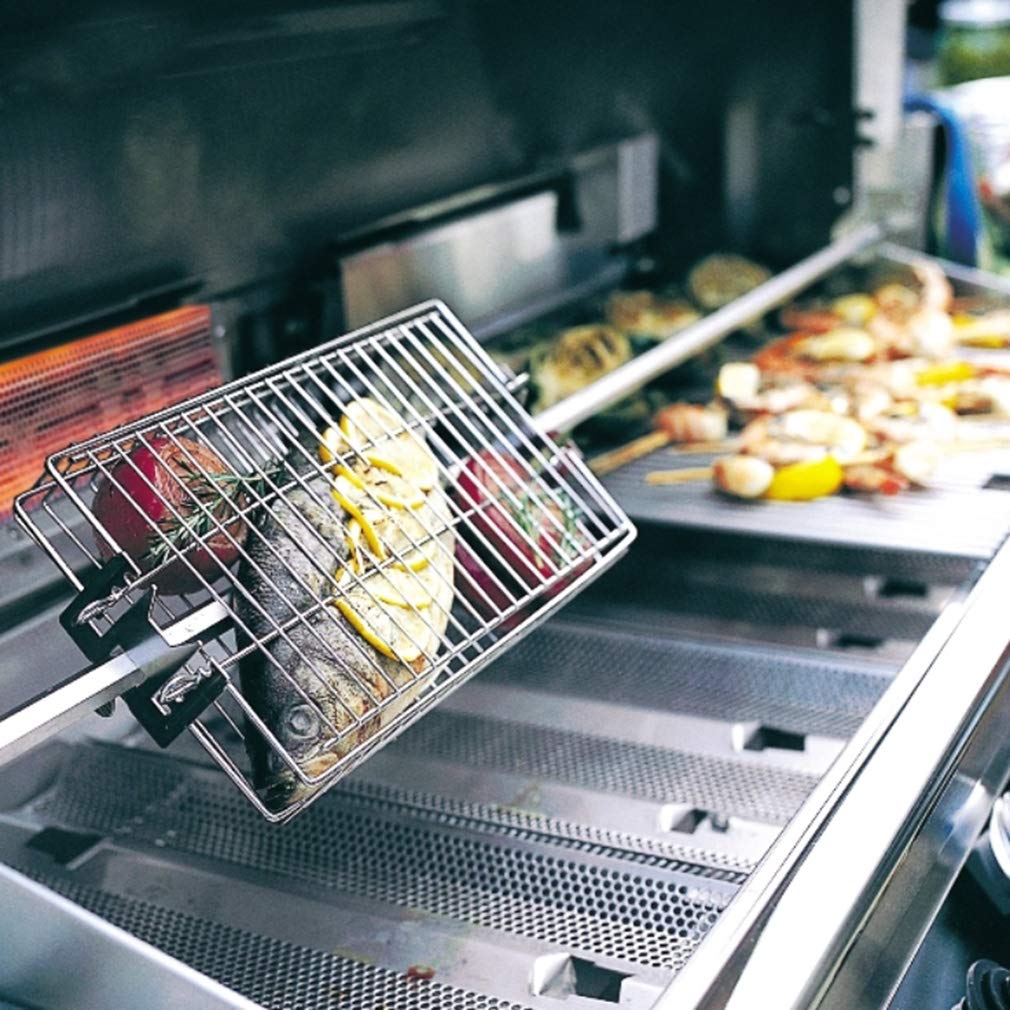 Onlyfire 6042 BBQ Stainless Steel Flat Spit Rotisserie Grill Basket for Any Grill, Fits 1/2" Hexagon, 3/8" Hexagon, 3/8" Square&5/16" Square Rotisserie Spit Rods