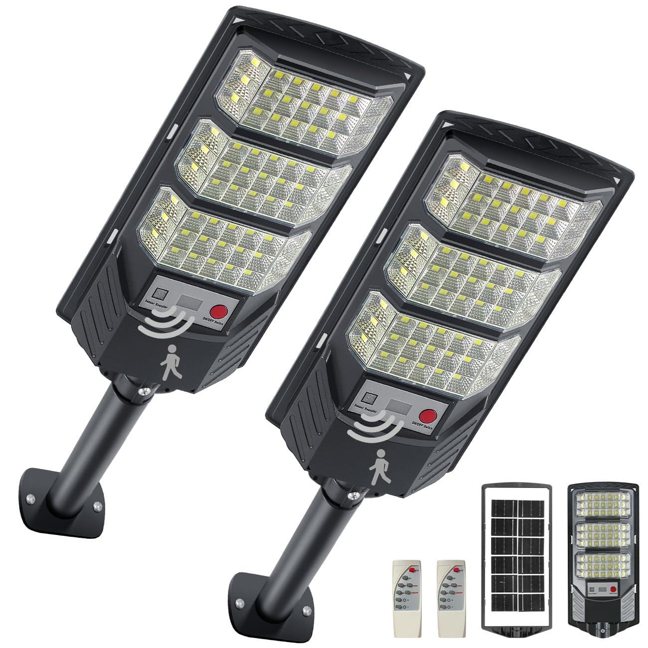Solar Street Lights Outdoor, 8500K Solar Powered Driveway Light, LED Flood Motion Sensor Dusk Dawn Illumination Waterproof Mount Security Lights for Parking Lot, Backyard, Garage, Path, Countryside