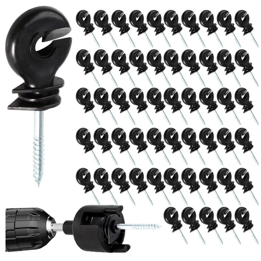 100Pcs Black Electric Fence Insulator Screw-in Insulator Fence Ring Post Wood Post insulators for Electric Fence (Grid System Accessories for Animal Husbandry Electronic)