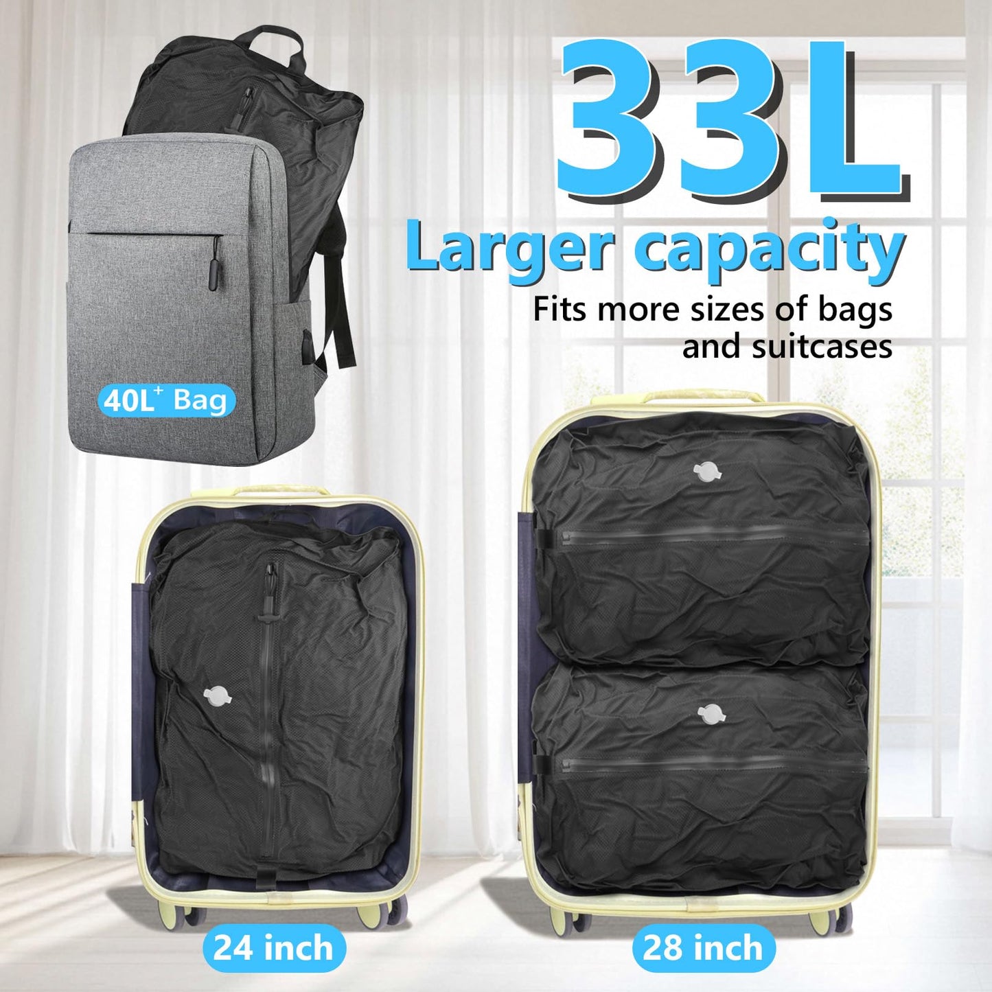 33L Professional Vacuum Bags for Travel with Wireless Vacuum Pump, Dobaly IP67 Reusable Vacuum Compression Bags for Suitcases and Backpack Space Saver Vacuum Bags Lightweight&Durable (1PC+Pump)