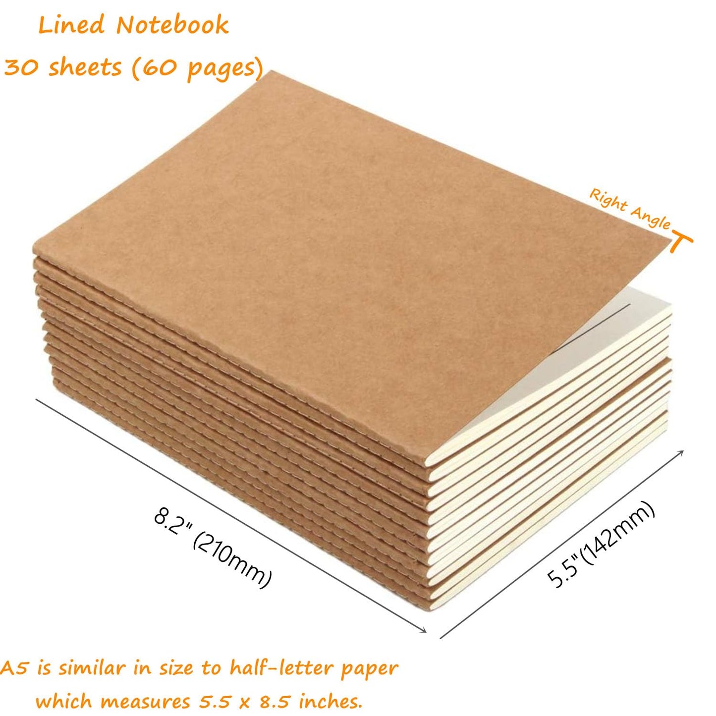 24 Pack A5 Lined Notebooks 80 Pages(40 Sheets) Kraft Notebooks, Subject Notebook Travel Journals, Composition Writing Note Books for School Students, Travelers, Office, 8.2" x 5.5"