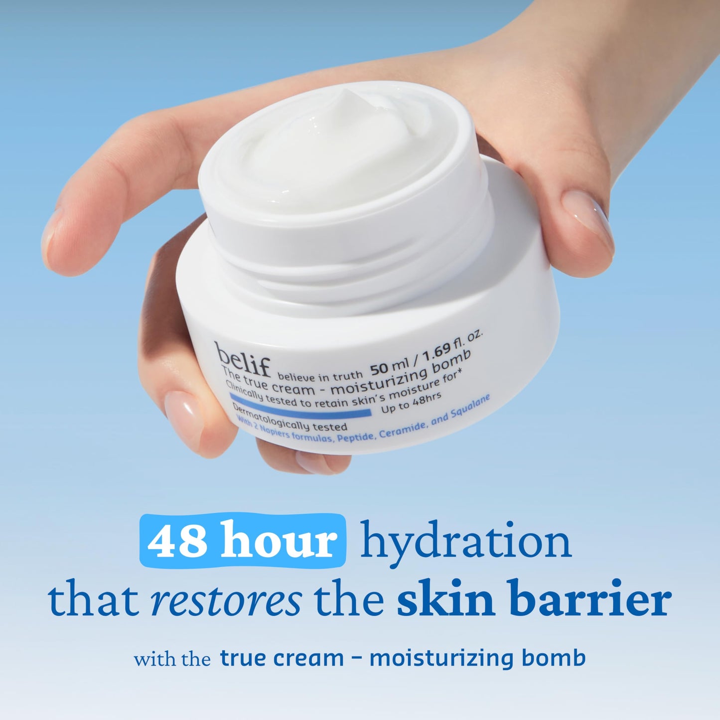 belif The True Cream Moisturizing Bomb - 48hr Intense Hydration with Peptide, Ceramide & Squalane, Milky & Lightweight Daily Moisturizer, Restores Skin Barrier, Korean Skincare, 1.68 fl. oz. (100ml)