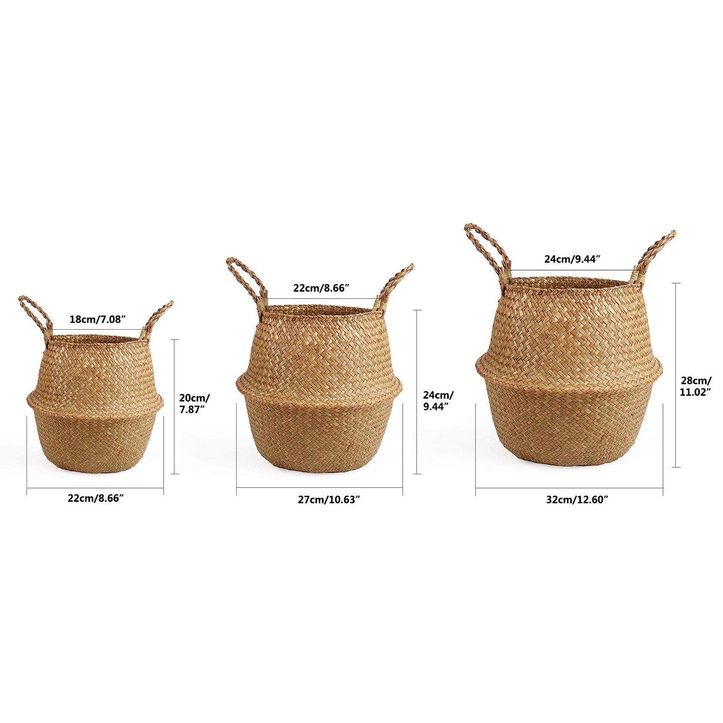 BlueMake Woven Seagrass Belly Basket for Storage Plant Pot Basket and Laundry, Picnic and Grocery Basket (Original, Large)