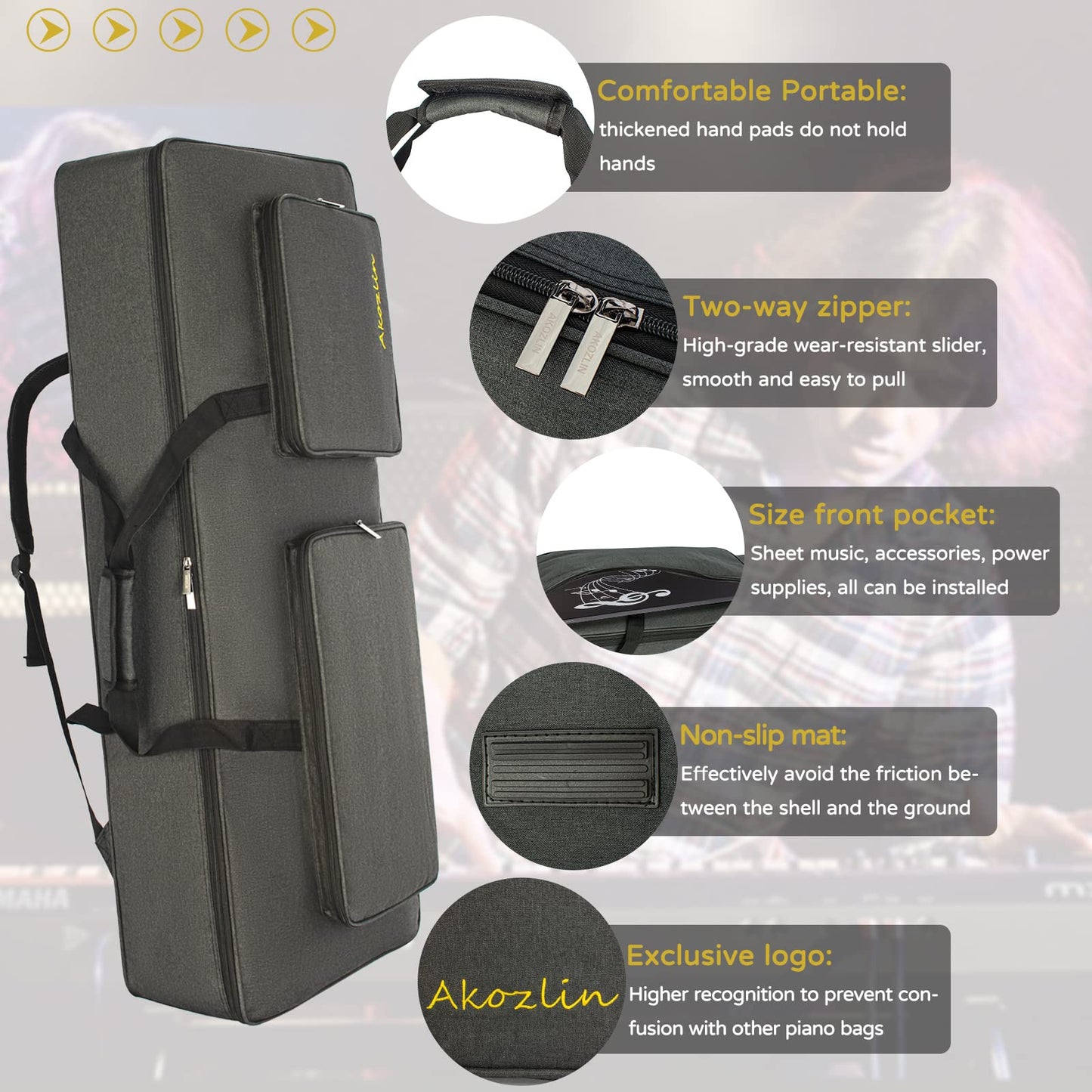 AKOZLIN 61 Key Keyboard Bag Portable Durable Electric Piano Padded Case Gig Bag Universal Waterproof Oxford Thicken Gig Bag with 10mm Pearl Padded 42.1"x17.7"x6.6"