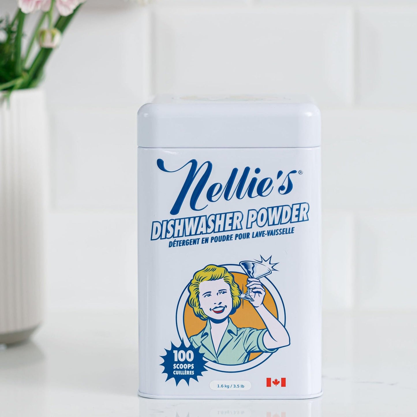 Nellie's Dishwasher Powder Bundle - 50 Scoops (Pouch) & 100 Scoops (Tin) - Powerful Grease-Busting Formula for Spotless, Shiny Dishes Every Time - Made in Canada