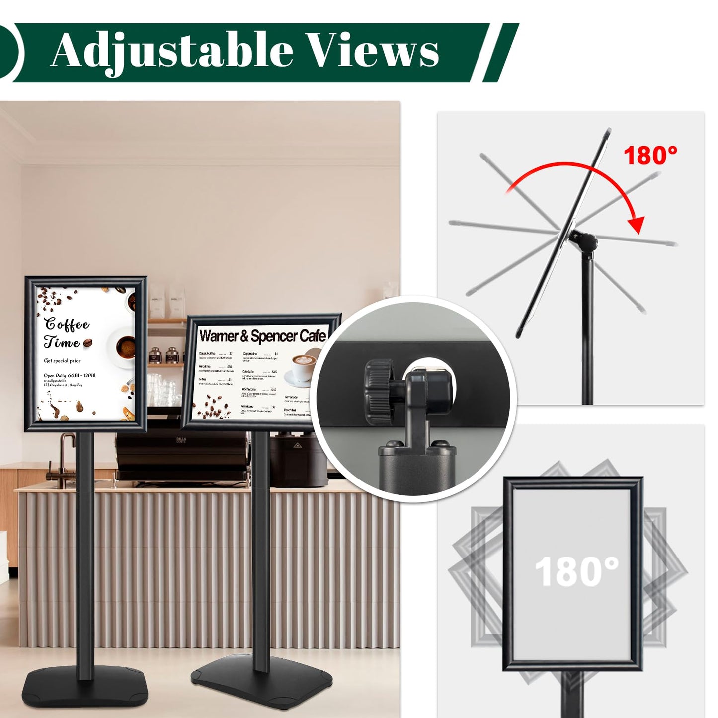 Mutualsign Heavy Duty Pedestal Sign Holder for Display, 8.5 x 11 Inches, Black Plastic Floor Standing Sign Stand with Weighted Base, UV-Resistant PVC, Indoor/Outdoor Advertising