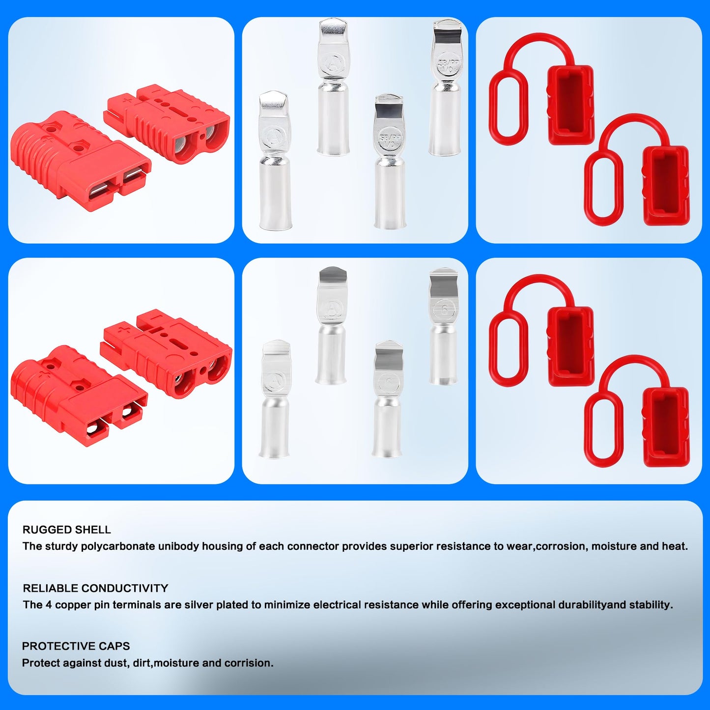 jamgoer Anderson Connector 175A 2-4 Gauge Battery Quick Connect/Disconnect Plug Kit 12V-36V for Car ATV Winch Trailer Motor, 4 Pack Red