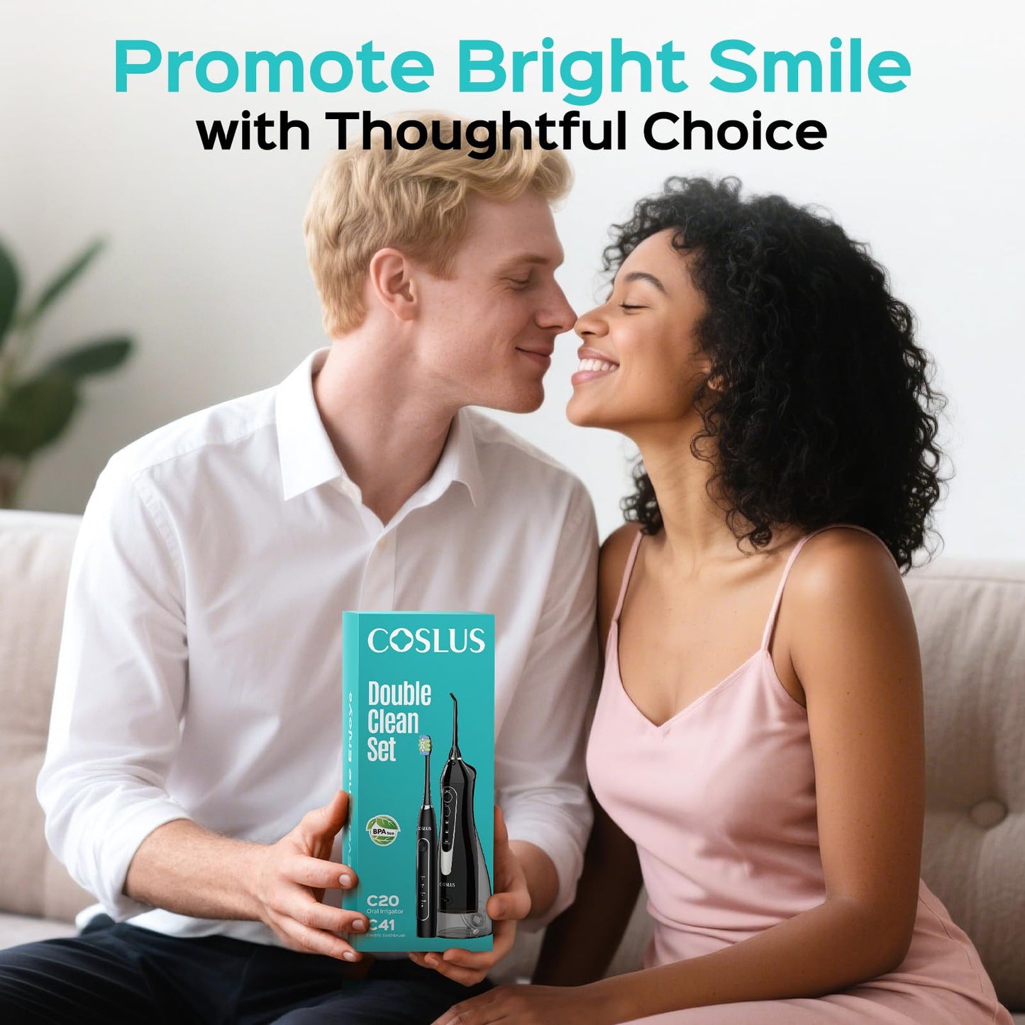 COSLUS Water Teeth Flosser & Electric Toothbrush Combo: 2-in-1 Portable Deep Cleaning Kit, Sonic Toothbrush and Pick with Multiple Modes & 4 Tips 4 Brushes for Family, IPX7 Waterproof, Black, C20&C41