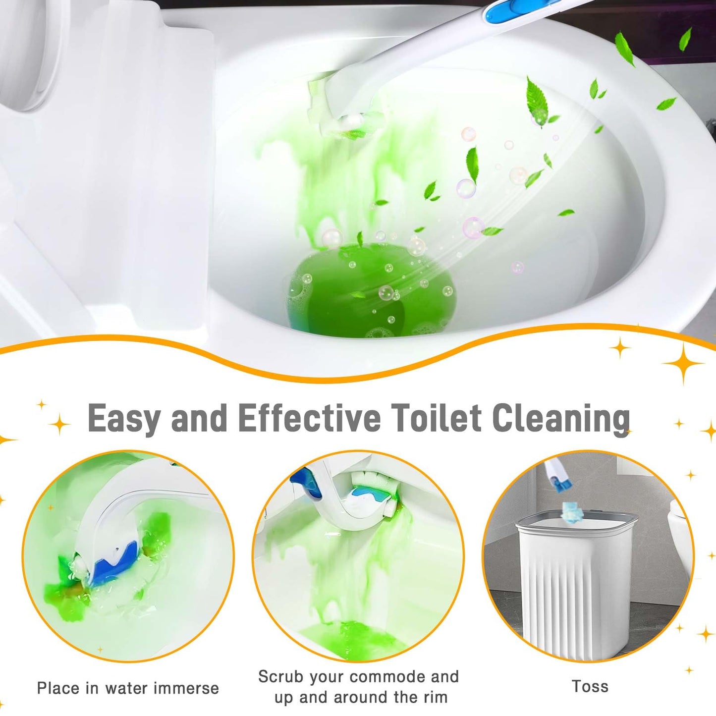 CARZEXSUC Toilet Cleaner Refill Pads Citrus Scent Enhanced Odor Control 72 Count Toilet Scrubber Refill Clean Stains Disposable Toilet Brush Refill for Toilet and Bathroom