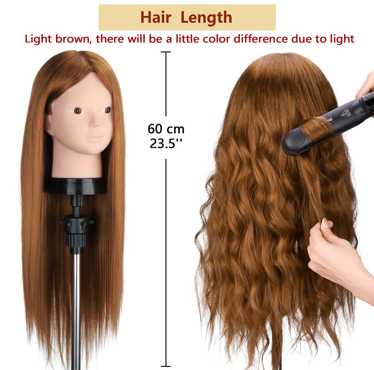 Beauty Star Mannequin Head with 80% Real Human Hair, Manikin Doll Head for Hair Styling, Cosmetology Makeup Hairdressing Training Practice Head with Clamp Stand and DIY Hair Styling Braiding Set