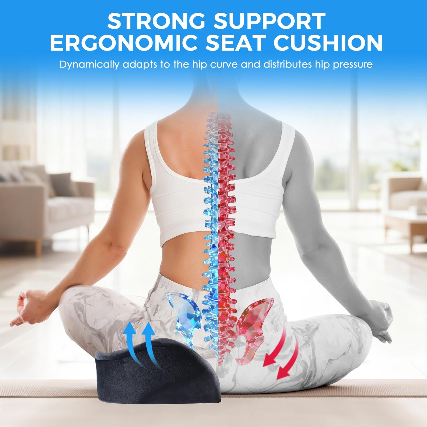 Memory Foam Seat Cushion – Tailbone & Lower Back, Coccyx Support, Office Chair & Car Seat Cushion, Travel & Wheelchair Pad, Breathable, Non-Slip Pressure Ease & Posture Support