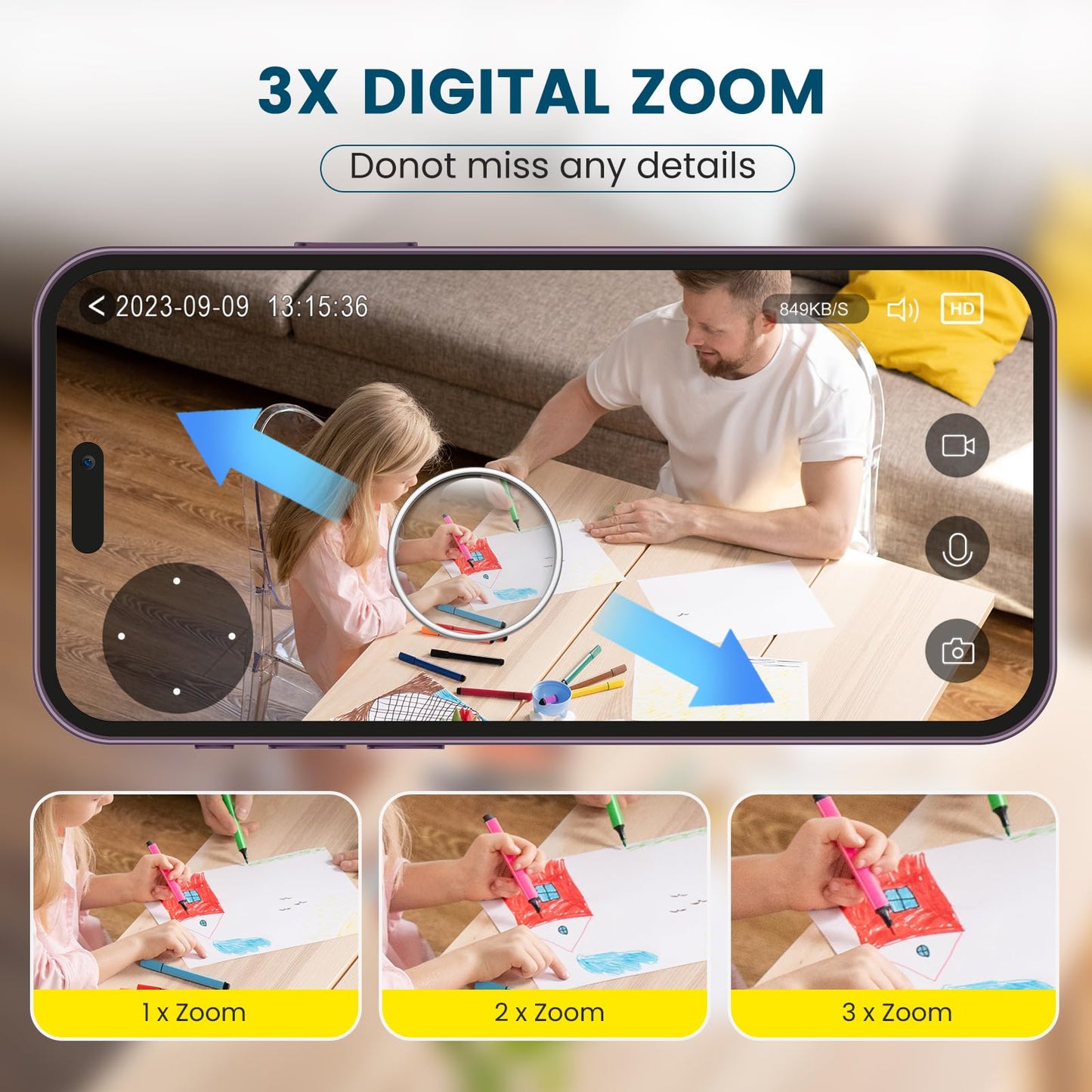 Littleelf Camera Surveillance Interieur, Litokam 2K Pet Cameras with Phone App for Dog Indoor Security Camera WiFi Baby Monitor with Motion & Sound Detection, 360° View Home Camera Works with Alexa