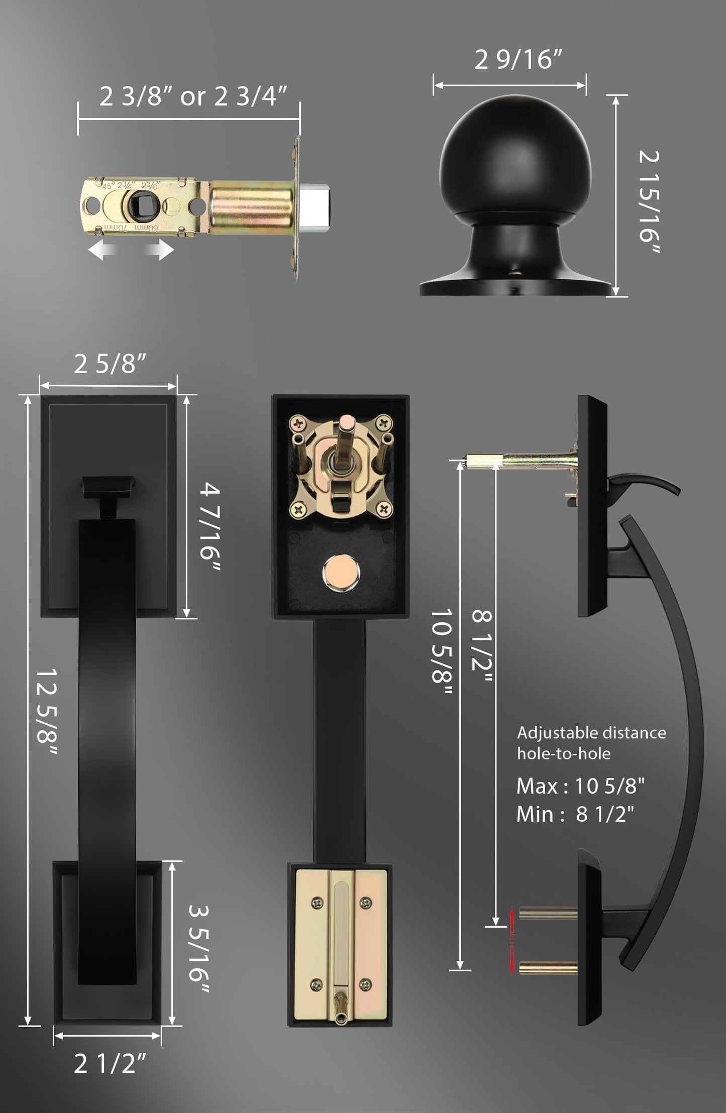 goldenwarm Black Front Door Knob Handle, Entry Door Handle and Reversible Handle Knob, Single Cylinder Front Door Handle Only, Matte Black Entry Way Door Handle