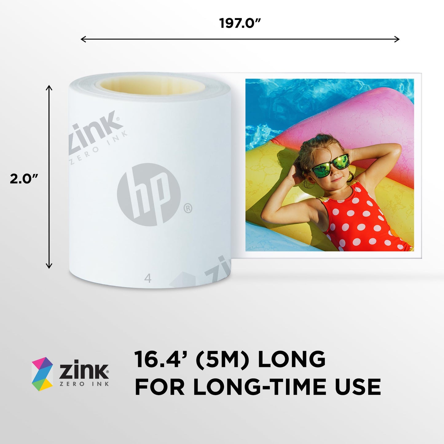 HP Sprocket Panorama 16.4' (5 Meter) Zink Paper Roll - Zink Zero Ink Sticky Backing, Smudge-Proof Photo Paper Roll