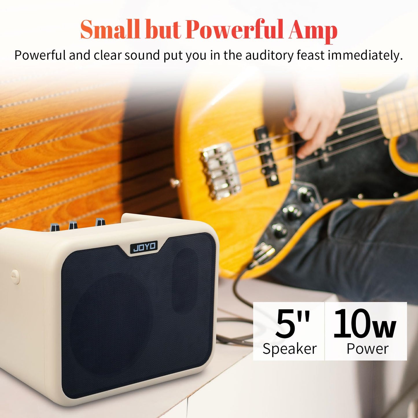 JOYO 10W Mini Bass Amp Bass Guitar Practice Amp Combo Bass Amplifier Portable Small Battery Powered Bass Amp Dual Channel (MA-10B)
