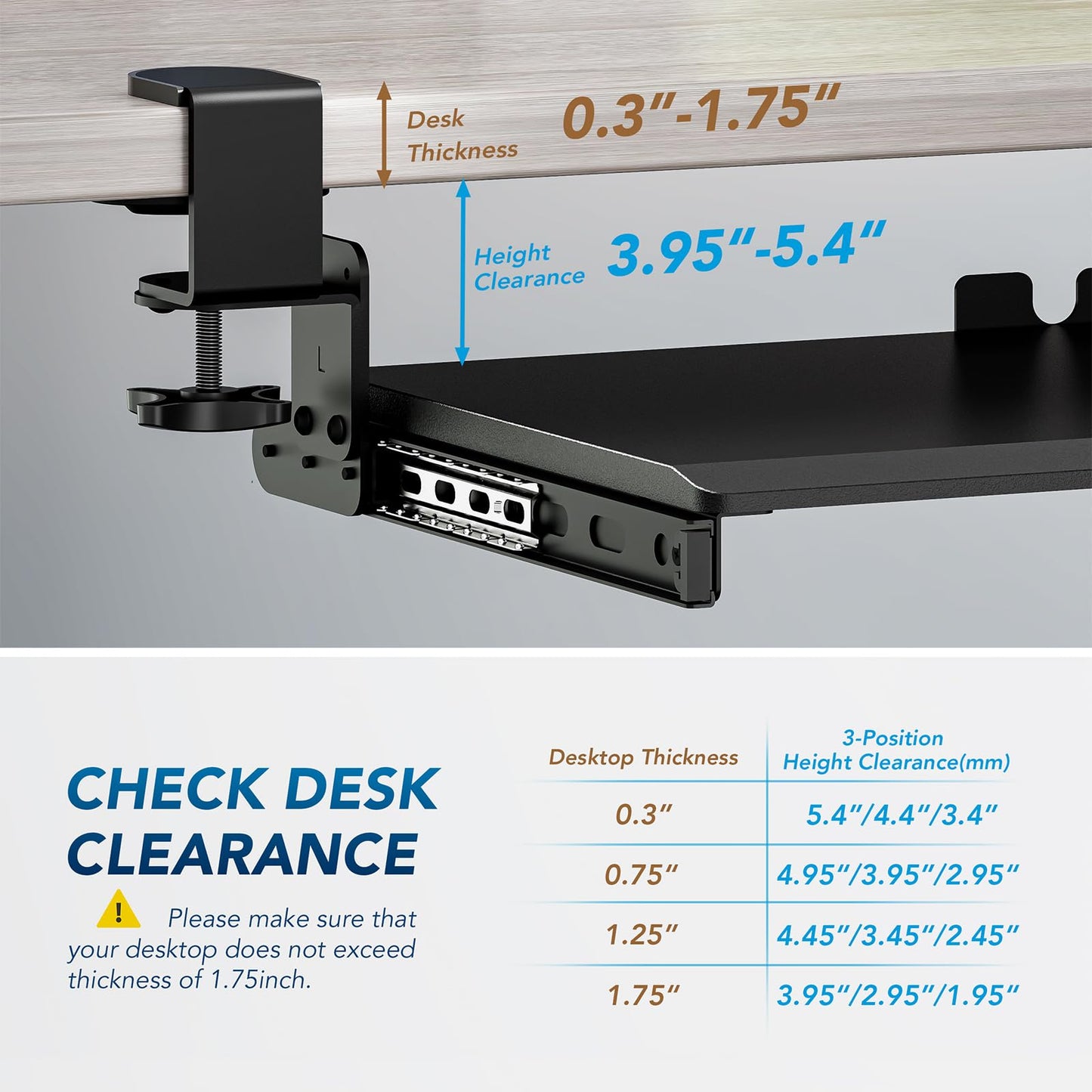 AX WABER Keyboard Tray Under Desk Pull Out with Extra Sturdy Adjustable C Clamp Mount System, 27.3 (32.5 inch Including Clamps) x 11 Inch Slide-Out Platform Computer Drawer for Typing