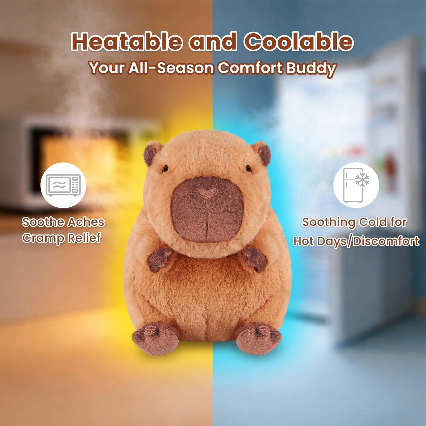 SuzziPals Heatable & Coolable Capybara Plush, Microwavable Stuffed Animal Heating Pad for Soothing & Relaxation, Lavender Scent Plush Toys for Stress Relief, Capybara Plushies Gift for Kids & Adults