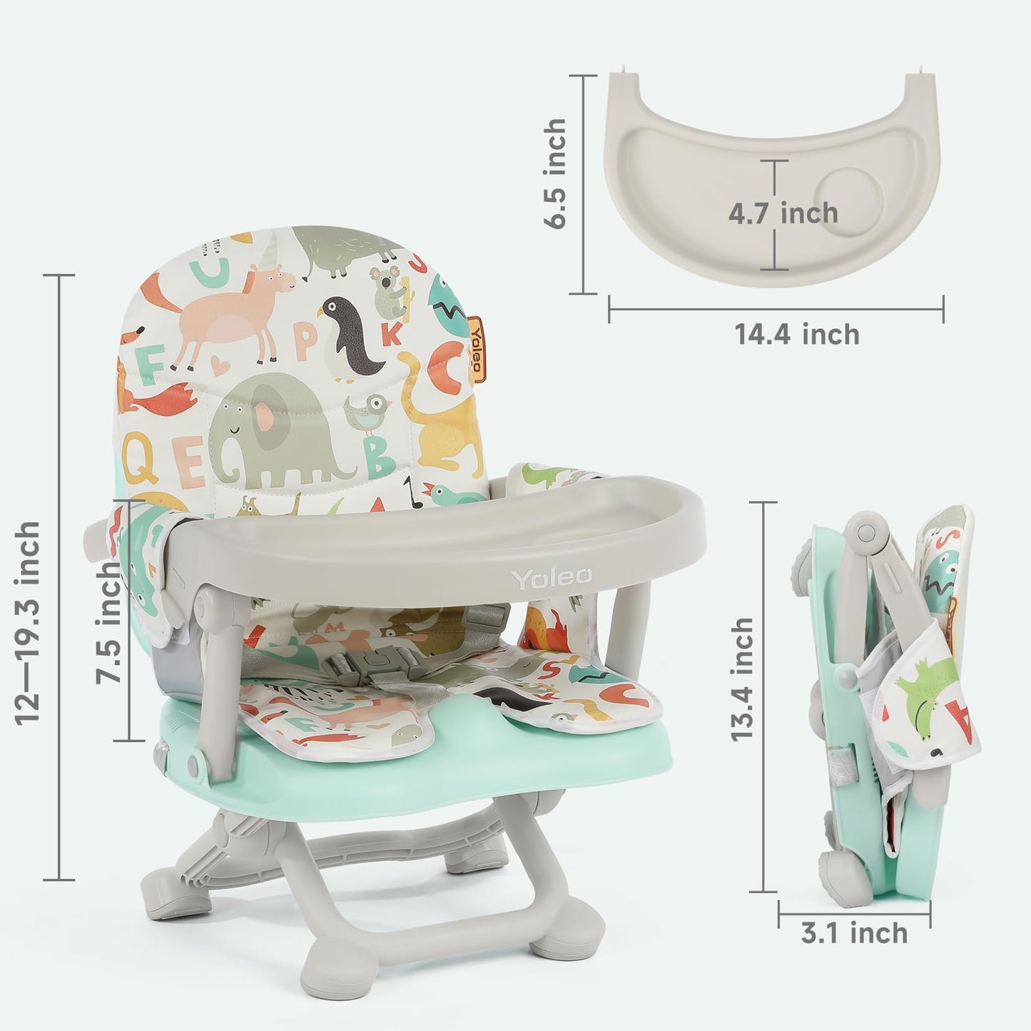 YOLEO Baby Booster Seat for Dining Table with Removable Tray, Adjustable Booster Seat Portable for Baby/Toddler Eating, Foldable Travel Dining Seat and Easy Clean (Green)
