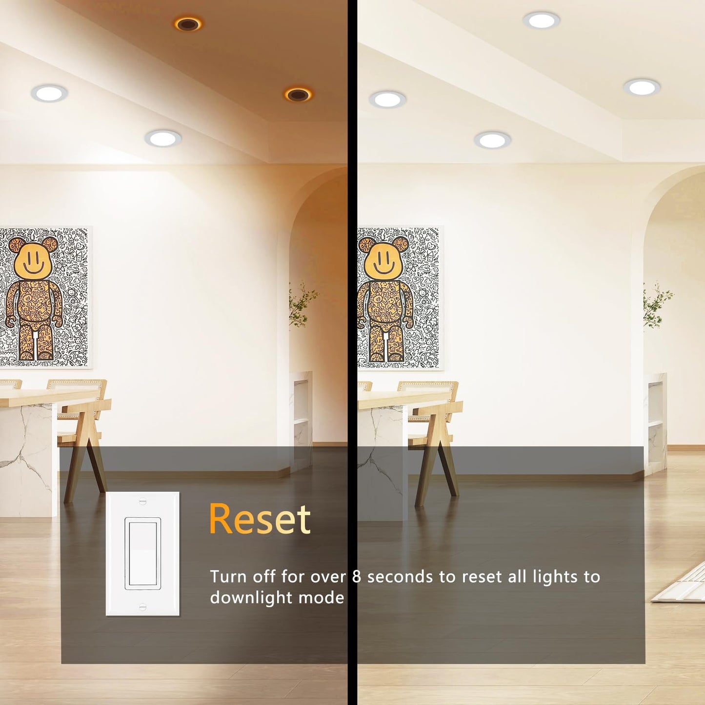 CycevSun Pot Lights LED 4 inch Slim Recessed Lighting with Night Light, Dimmable & 5CCT Selectable, Lumiere Encastre Plafond, Downlight Panel 9W, cETL, 6 Pack