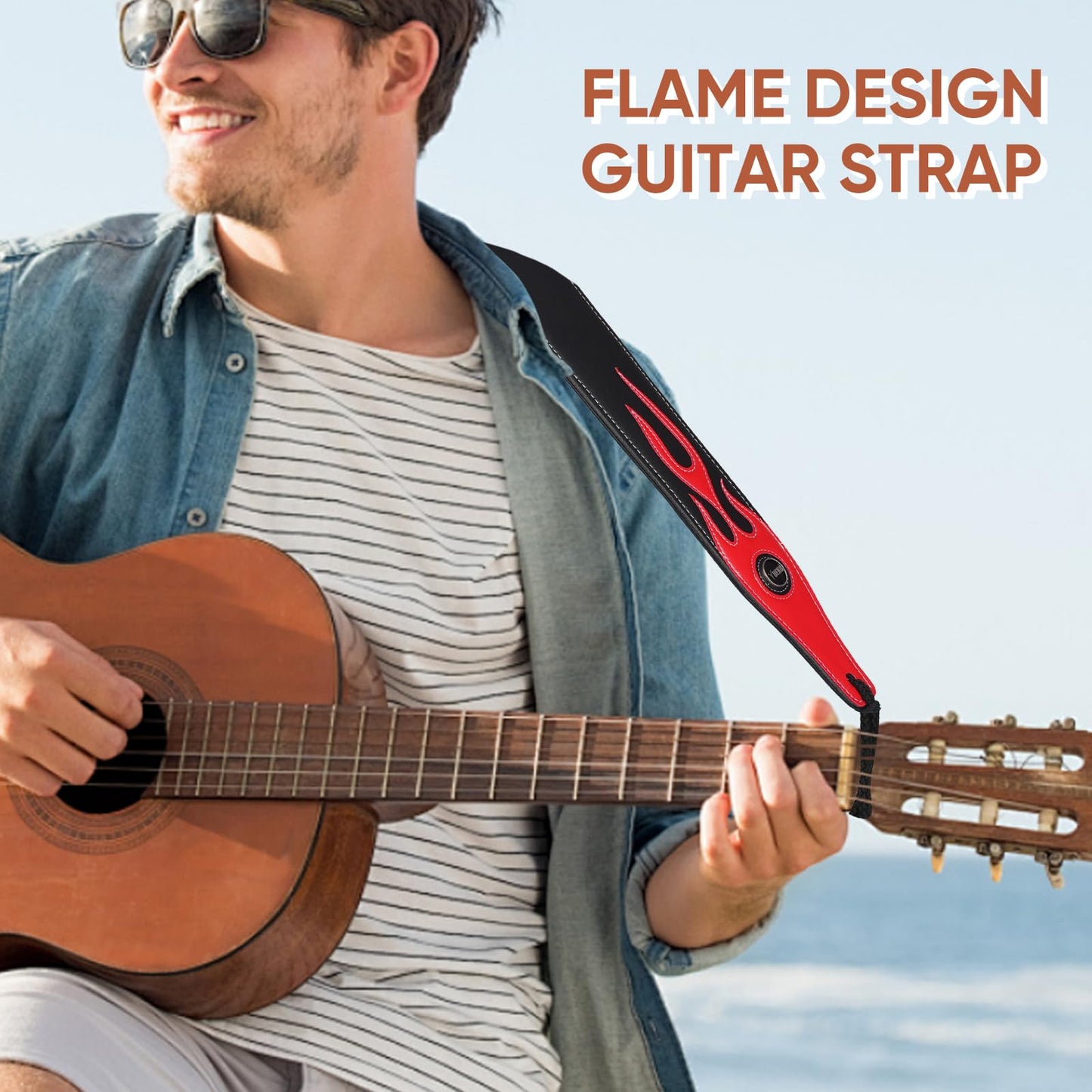 YUEKO Personality Leather Red Flame Series Guitar Strap Strap For Guitar Bass Guitar Accessories(A5-Red Flame Black)…