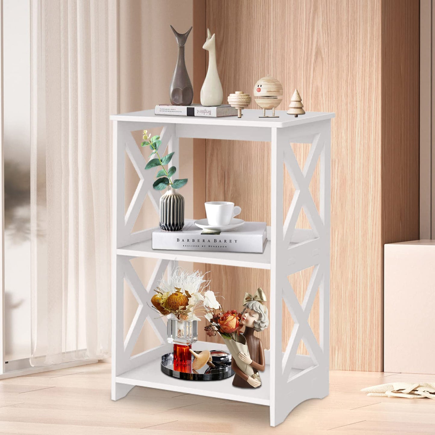 OKSTENCK Small Bookshelf Bookcase 2 Layers, White Side Table, Bedside Table, End Table, Suitable for Living Room, Bedroom, Office.