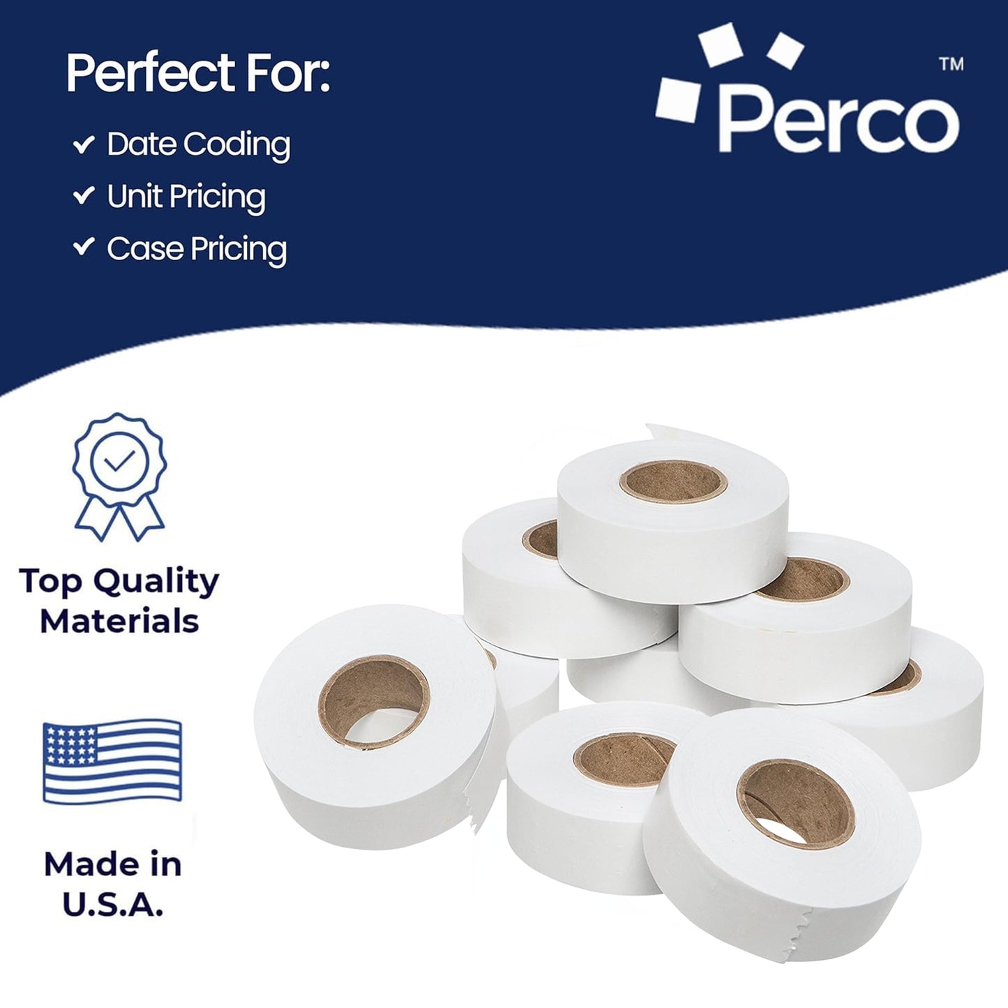 Perco White Garvey 2216 Pricing Labels for Garvey 22-66/22-77/22-88 Two Line Pricing Gun - 9 Rolls, 1 Sleeve - 9,000 Pricemarking Labels and 1 Inker Included