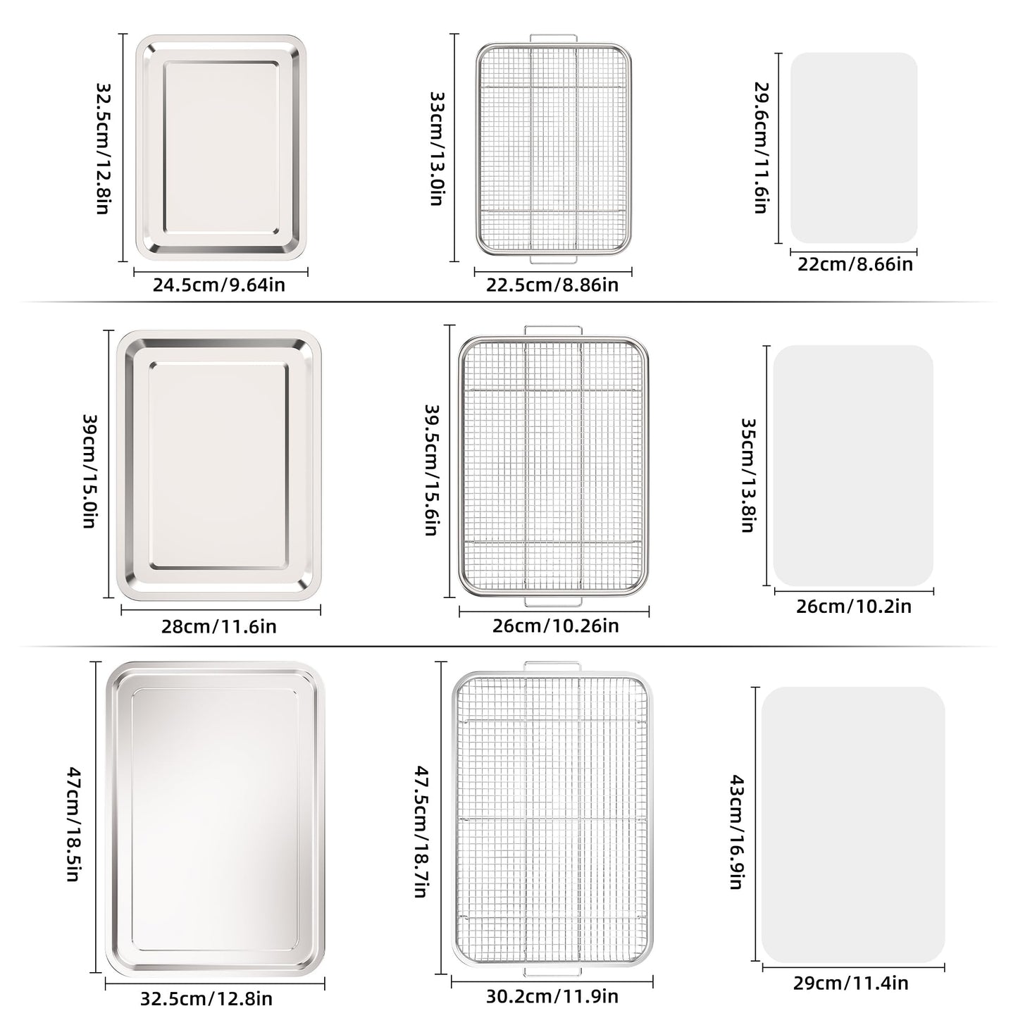 Oven Air Fryer Basket and Tray, OPENICE 3 Set Air Fryer Basket for Oven, Stainless Steel Air Fryer Pans and Crisper Basket for Baking and Crispy Food - 18.7" x 12.8", 15.6" × 11.6" & 12.8" × 9.6"