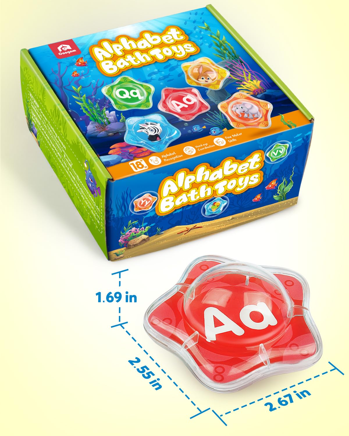 Coogam Starfish Floating Bath Toys, 26pcs Bathtub Alphabet Letters Set, Montessori Educational Water Pool Toy Learning Activities Shower Toy Gift for Preschool Toddlers