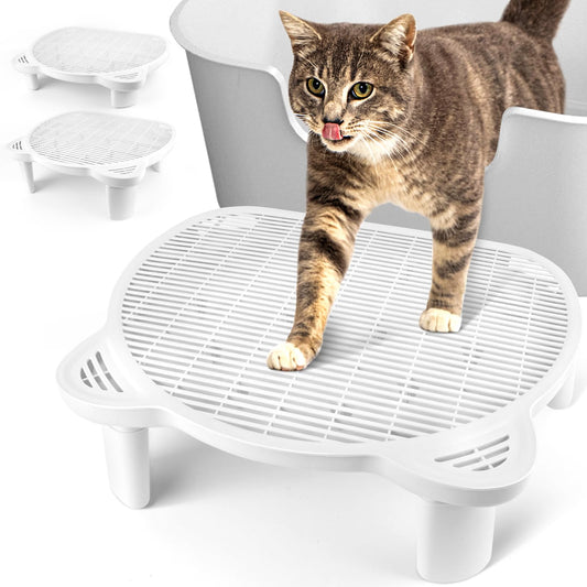 Bartuke Adjustable Cat Ramp for Litter Box, Double Layer Cat Steps Litter Mat with Filter Function, Elevated Litter Box Ramp for Senior Cats Easy Cleaning for Floor Indoor (White)