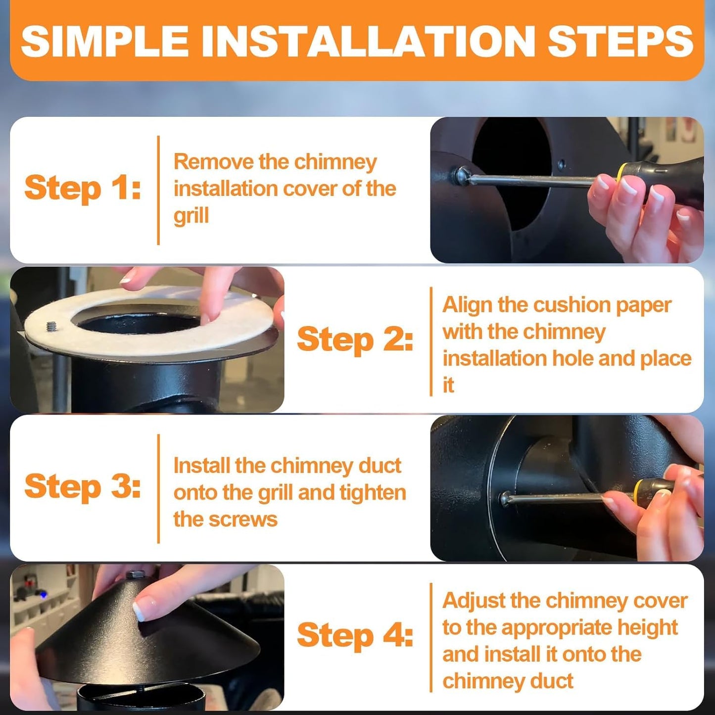 Pellet Grill Smoke Stack Chimney Replacement for Pit Boss Traeger Camp Chef, Replacement Stack Smoker Kits with Umbrella, Gasket, Screw, Locking Washer & Washer