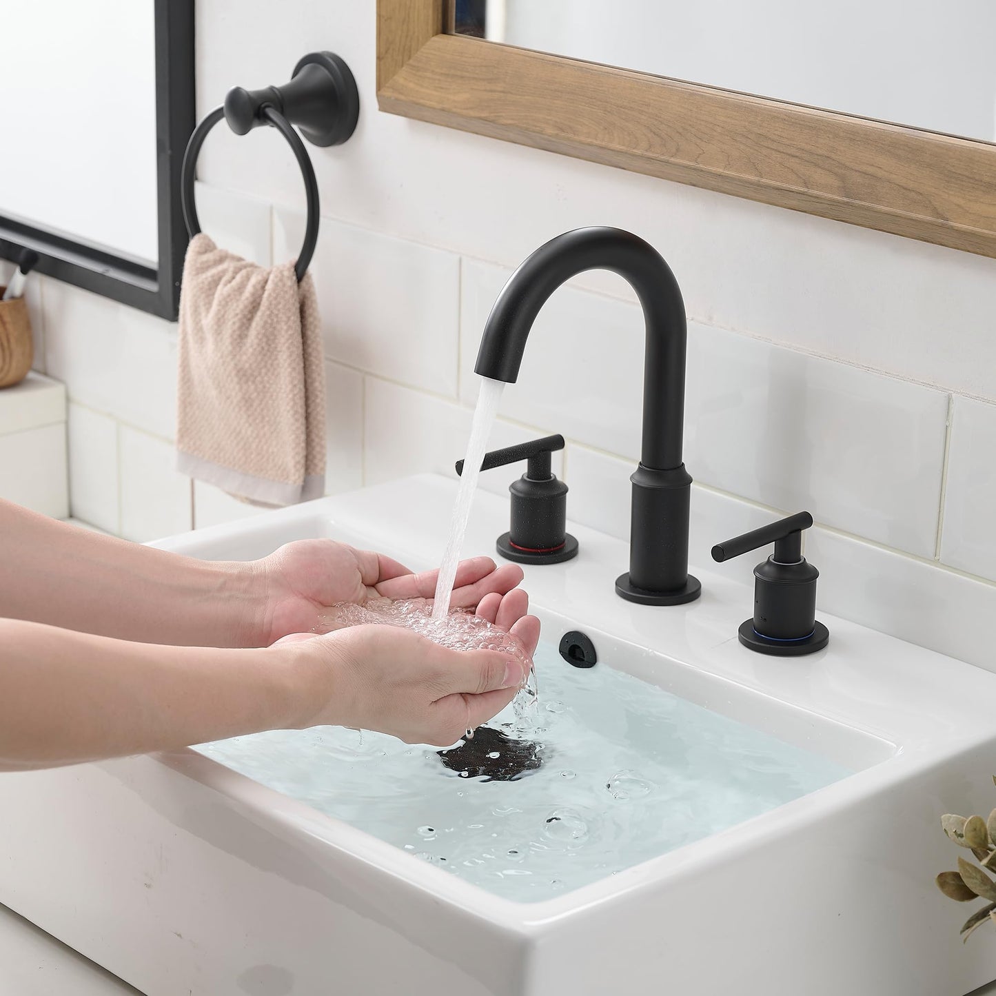 Matte Black Bathroom Faucets for Sink 3 Hole,8 Inch Widespread Bathroom Sink Faucet with Pop-up Drain and Supply Lines, Stainless Steel Faucet for Bathroom Sink Vanity RV Farmhouse Sink