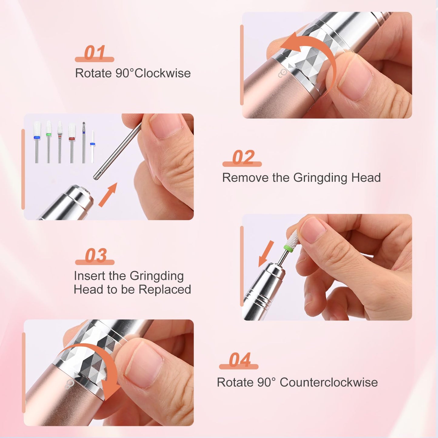 Enniewi Electric Nail Drill 35000RPM Professional Cordless E File, Rechargeable Nail Tools for Acrylic Gel Nails, Portable Manicure Pedicure Kit with Travel Bag, 6 Nail Drill Bits