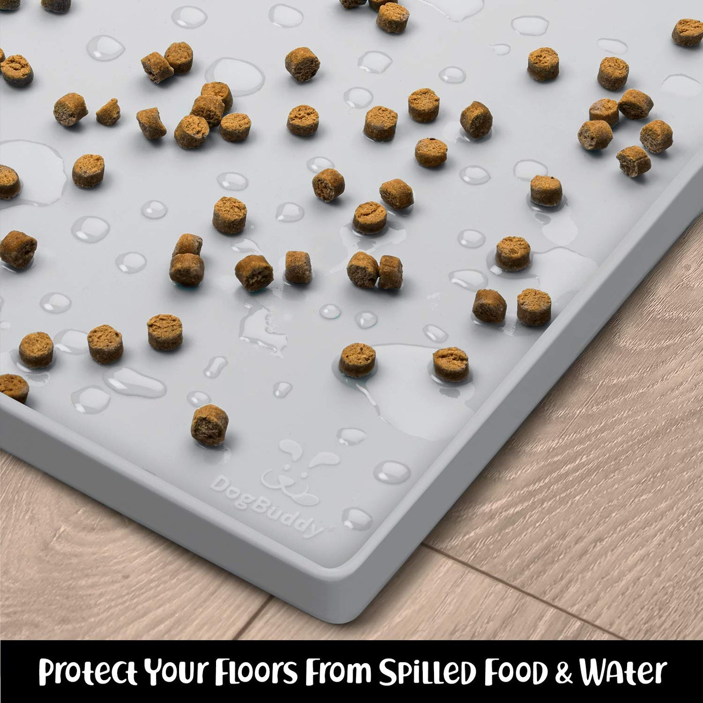 DogBuddy Dog Food Mat - Waterproof Silicone Mat for Dog Bowls, XL: 28" x 18", Mist