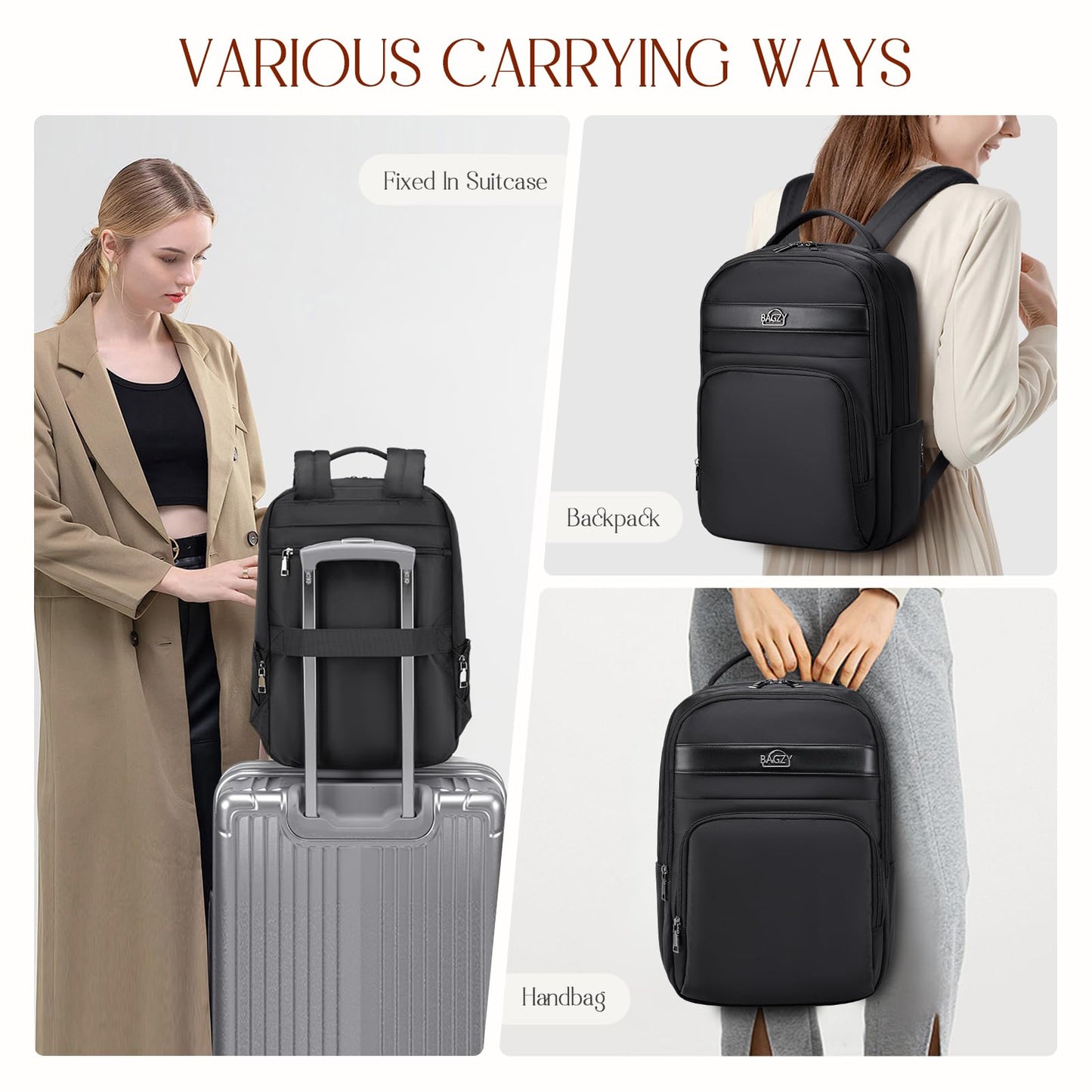 BAGZY 40x30x15cm Personal Item Carry On Backpack, Flight Approved Underseat Laptop Bag for 14 inch Notebook, Travel Cabin Luggage Daypack Black