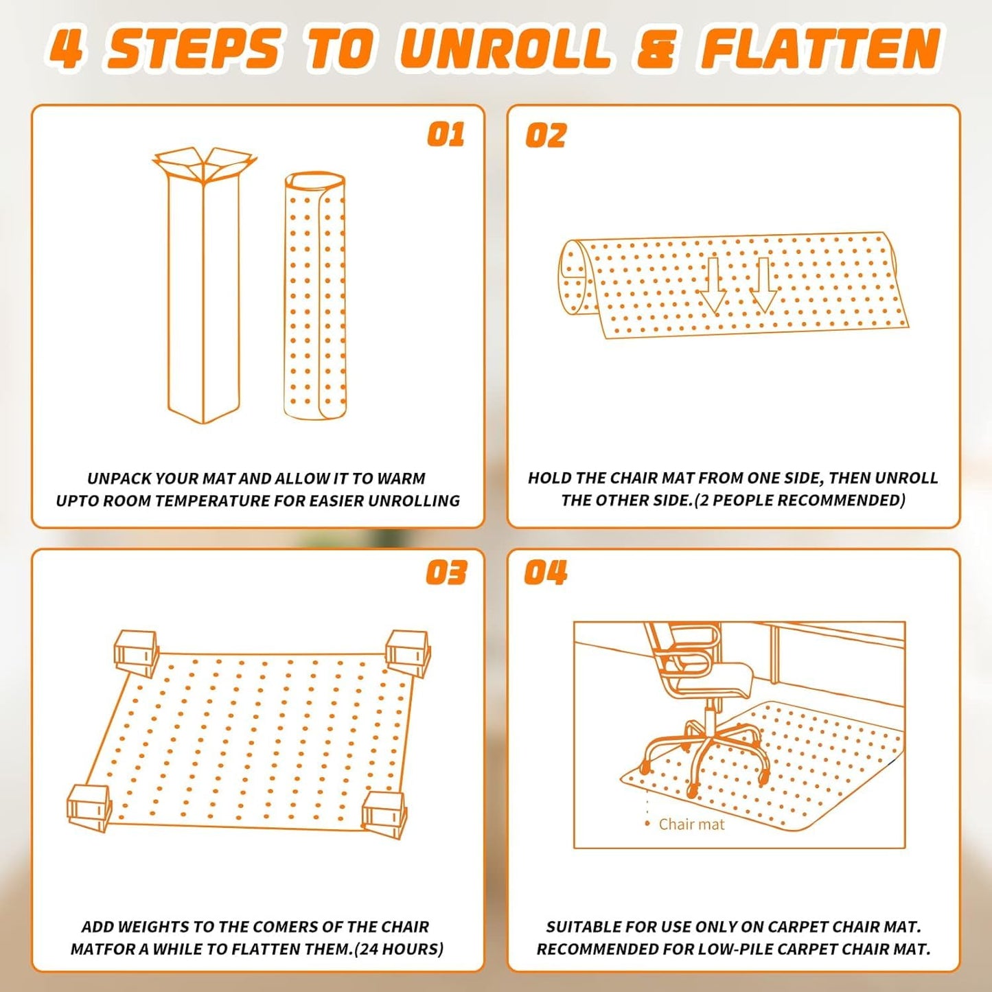 SHAREWIN Office Chair Mat for Carpet Floors, Desk Mats 48"X36" for Rolling Desk on Low Pile Carpets, Rectangle Computer Gaming Plastic Floor Mats for Office Chair on Carpet, Flat Without Curling