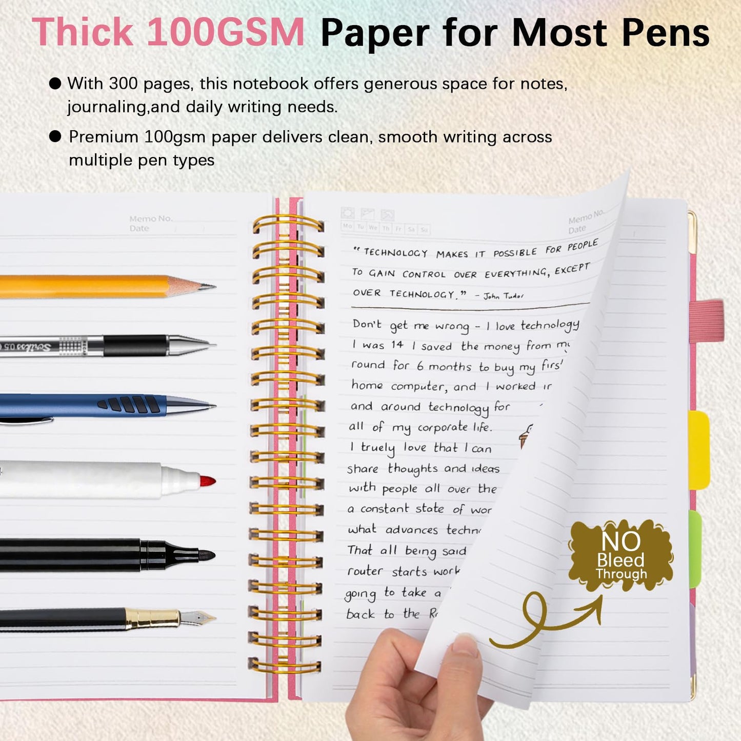 Hardcover Spiral Notebook with Removable Dividers & Tabs, 8"x10" 5 Subject Notebooks for Work, 300 Pages College Ruled Notebook, Sparkle Lined Journal for Women Girls Students Note-Taking