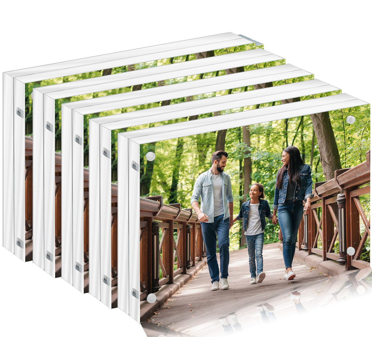 Magnetic Acrylic Picture Frames 4x6 5PACK,Clear Frameless Acrylic Photo Frame,10+10MM Floating Double Side Displya Picture Frame for Tabletop, Magnetique Acrylic Frames with 5PACK