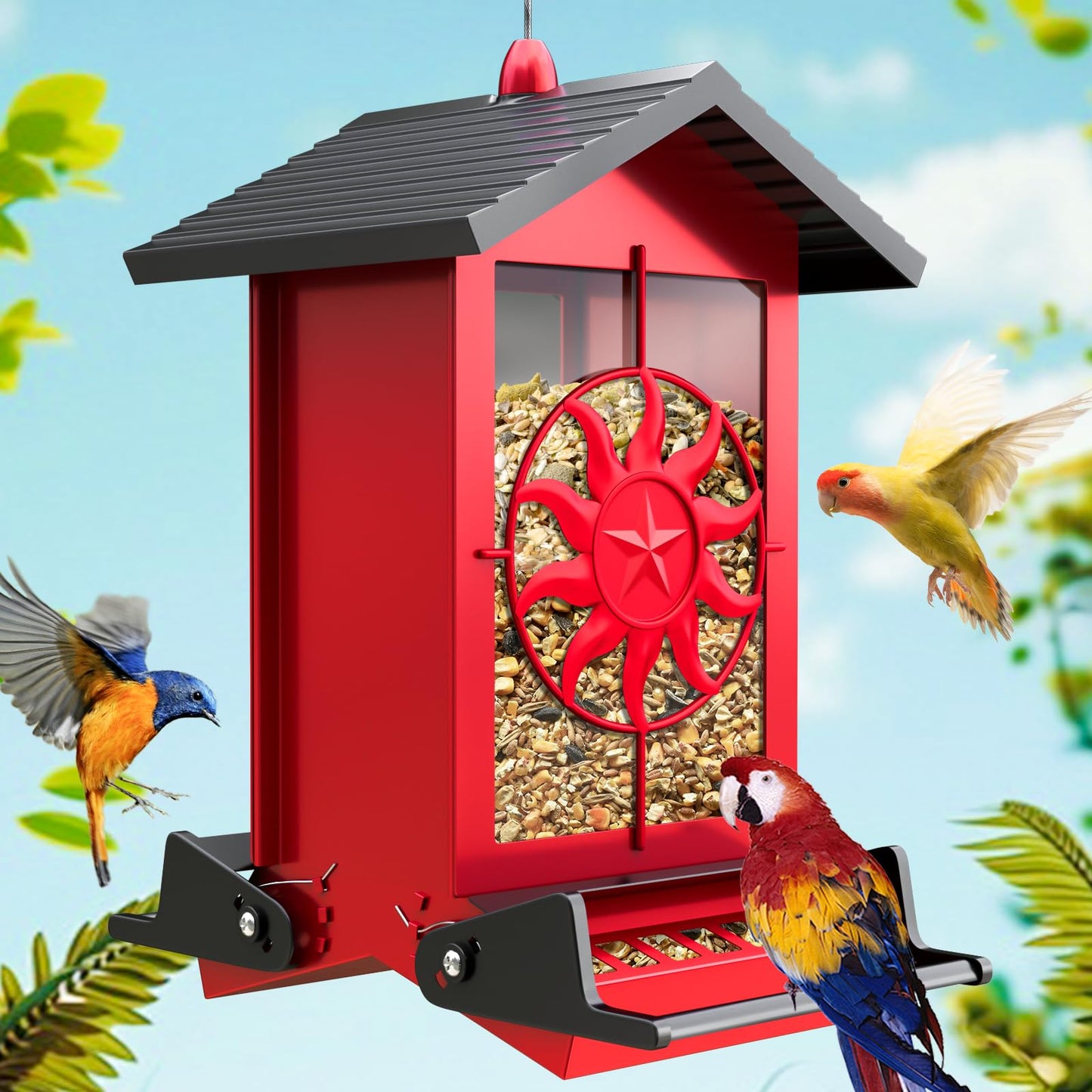 Squirrel Proof Bird Feeders for Outdoors With Weight-Activated, 5LB Large Metal Wild Bird Feeders for Cardinals,Blue jay,Finch, Weatherproof Durable Hanging Bird Feeder for Backyard,Garden,Patio-Green
