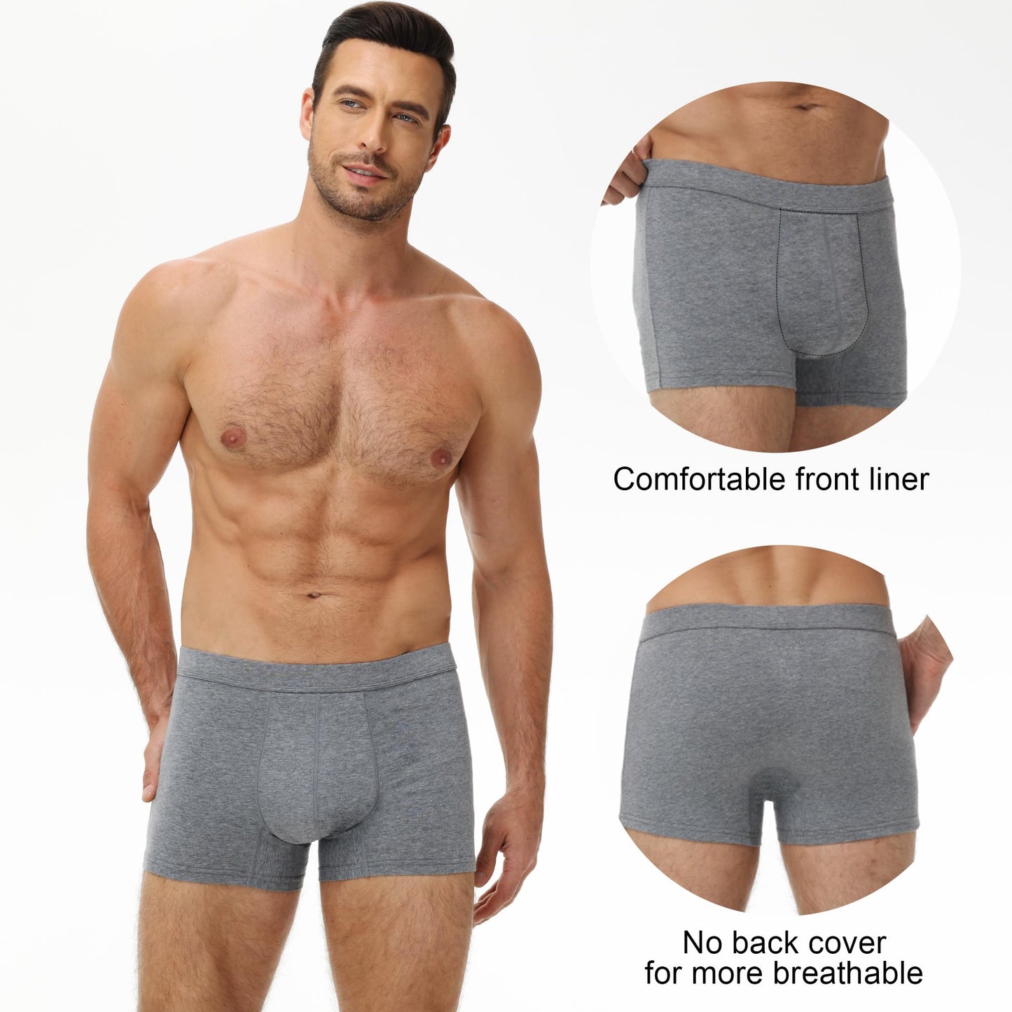 Battewa Incontinence Underwear for Men Washable Briefs, Absorbent Leak Proof Underwear Urine 50ml, Mens Cotton Boxers Pack of 2(Black-Gray,Small)